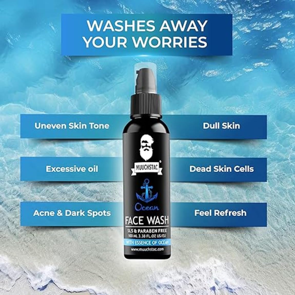 Muuchstac Ocean Face Wash for Men (2 x 100ml) – Anti-Acne/Pimple, Oil Control & Skin Brightening Cleanser – with Niacinamide, Menthol & Licorice Extracts – For All Skin Types image 4