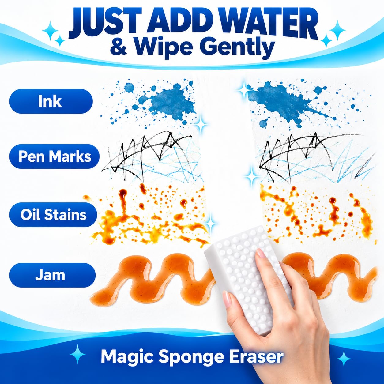 Magic Eraser | Pack of 1 | No Scratch Multi-Surface Cleaning Sponge | Removes 100+ Tough Stains | Just Add Water | Walls, Kitchen, Bathroom, Shoes & Switch Boards image 4