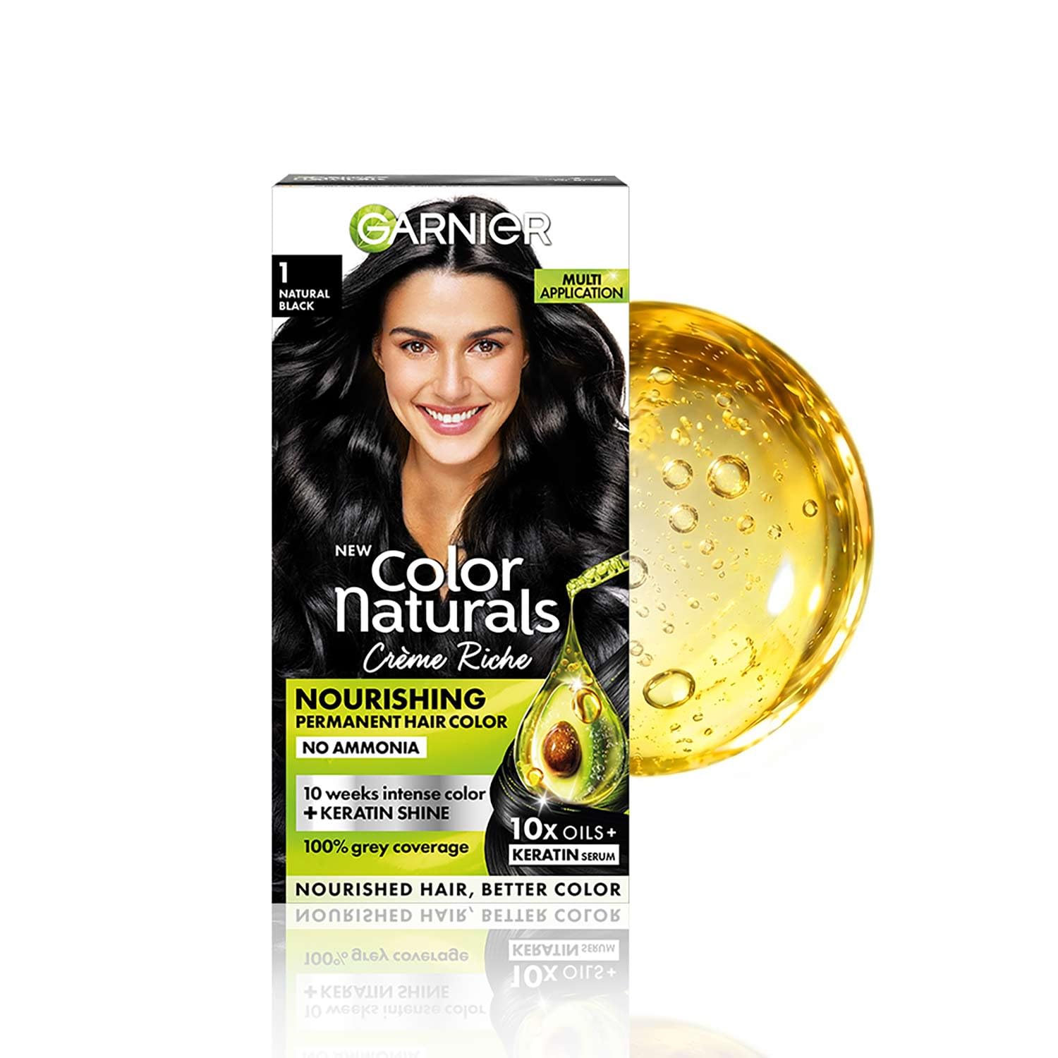 Garnier Color Naturals Natural Black Hair Color Shade 1 | Ammonia Free | Ammonia-Free Hair Color | Infused With 10X Natural Oils + Keratin Serum | 100% Grey Coverage | Up to 10 Weeks Shine