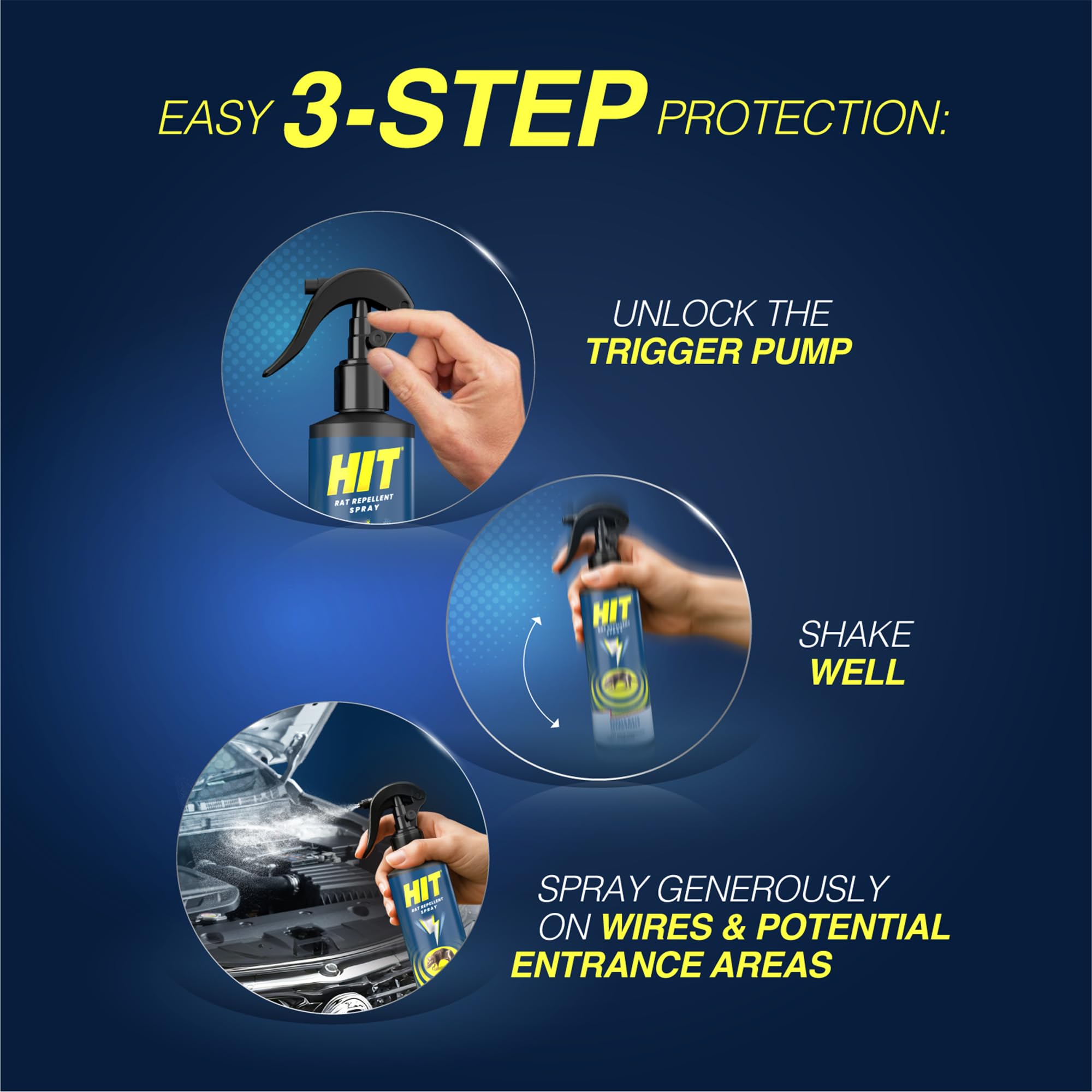 HIT Rat Repellent Spray (200 ml) for Cars & Bikes | No Mask Required | No Trapping | No Poisoning | No Killing | Unique Blend of Natural Active Ingredients | Pleasant Peppermint Smell image 3