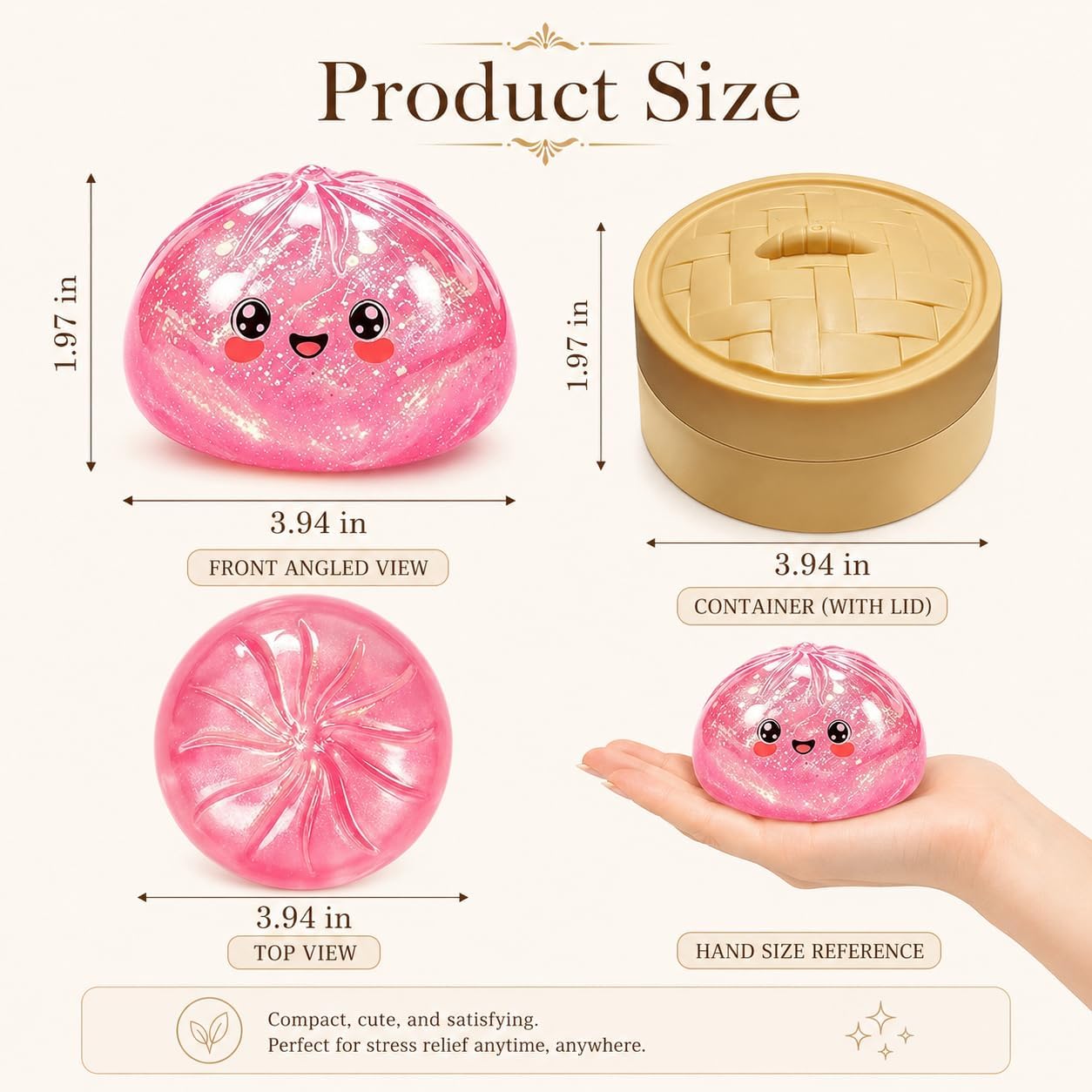 Dumpling Squishy Glitter Stress Toy with Case, Assorted Colour, Pack of 1 image 2