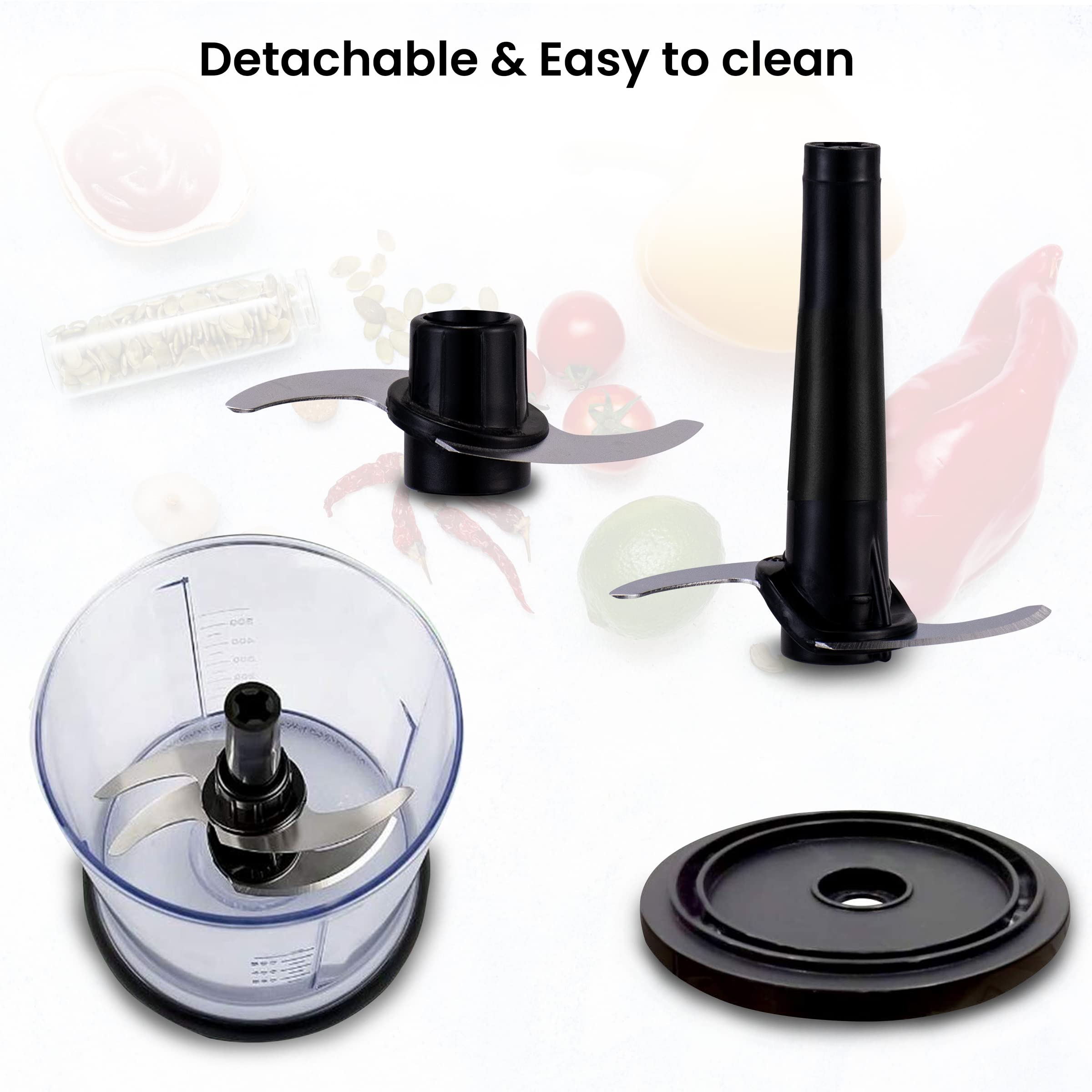 AGARO Electric Chopper, 400 Watts, Vegetable Chopper, Cutter, 100% Pure Copper Motor, Chop, Mince, Dice, Twin Stainless Steel Blade, 500 Ml, One Touch Operation, Elegant, Black. image 4