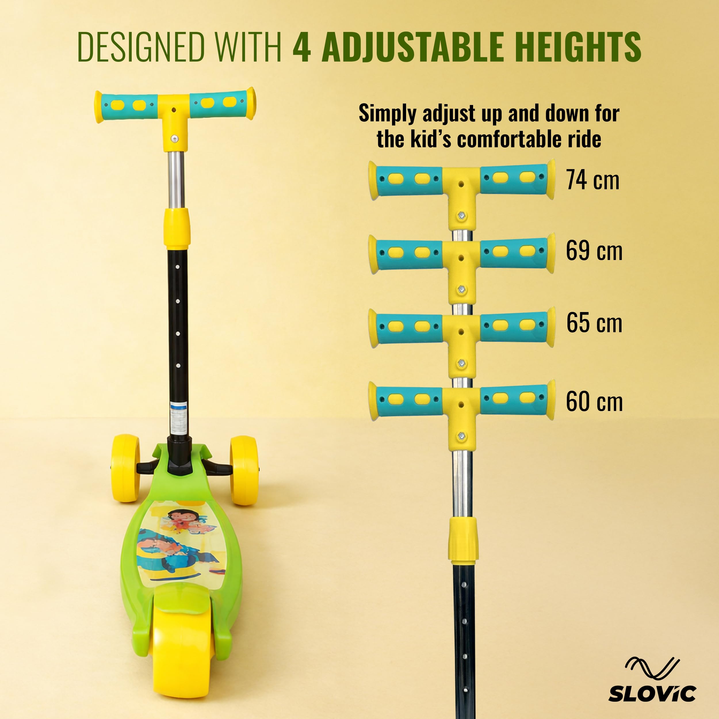Slovic Kick Scooter for Kids 3+ Years with Adjustable Handle Height | 3 Wheels Kids Scooter Toys | Foldable Kick Skating Cycle | Scooter Birthday Gift for Kids | 50 KG Weight Capacity | BIS Approved image 4