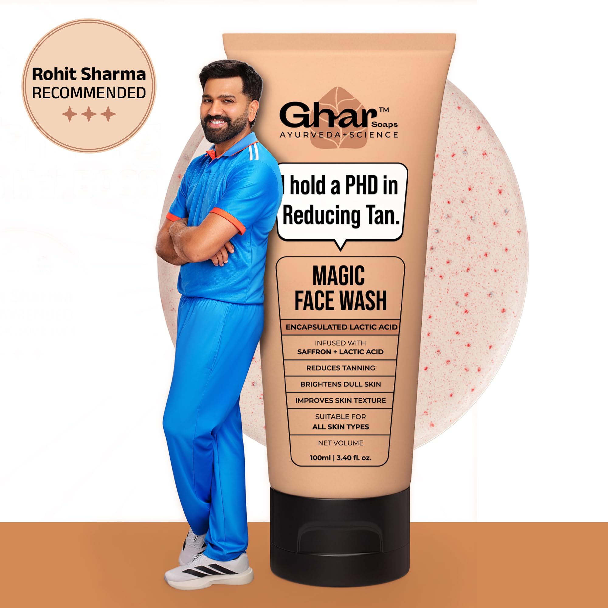 Ghar Soaps De-Tan Face Wash | For Tan Reducing, Brightening & Glowing Skin | With Sandalwood, Saffron, Coconut Oil & Goat milk | For All Skin Types | 100ml (Pack of 1) image 2