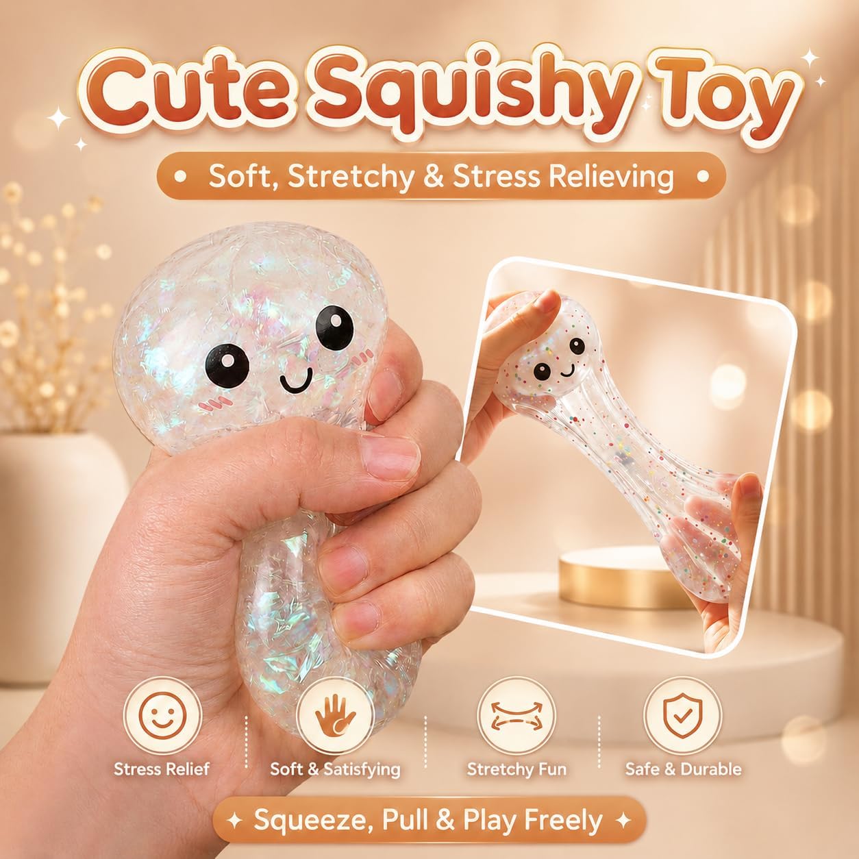 Dumpling Squishy Glitter Stress Toy with Case, Assorted Colour, Pack of 1 image 5