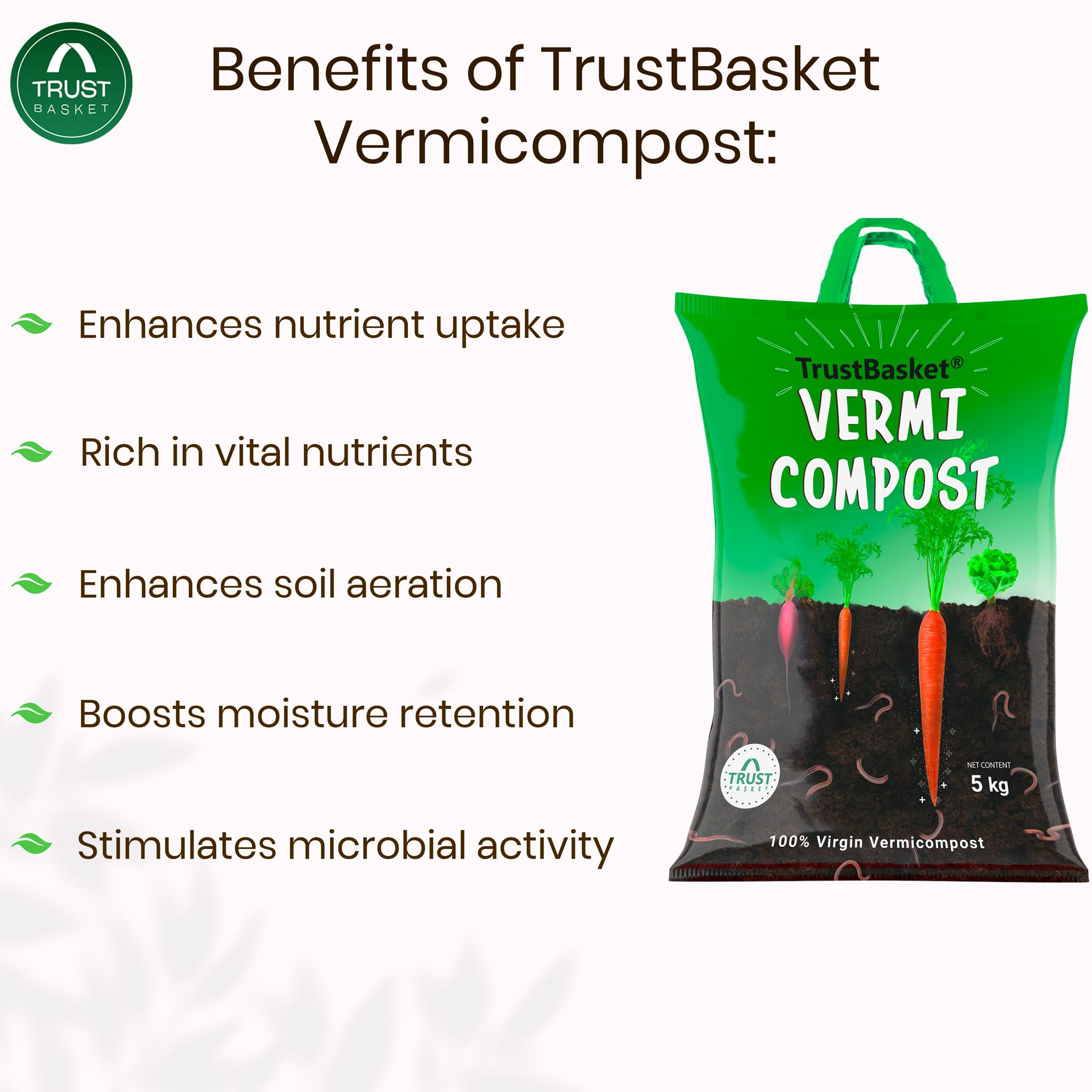 TrustBasket Vermicompost 5kg 100% Natural Organic Fertilizer for Plants | Nutrient-Rich Compost for Home Garden | Improves Plant Health, Water Retention & Soil Quality | Ideal for All Gardening Needs image 3
