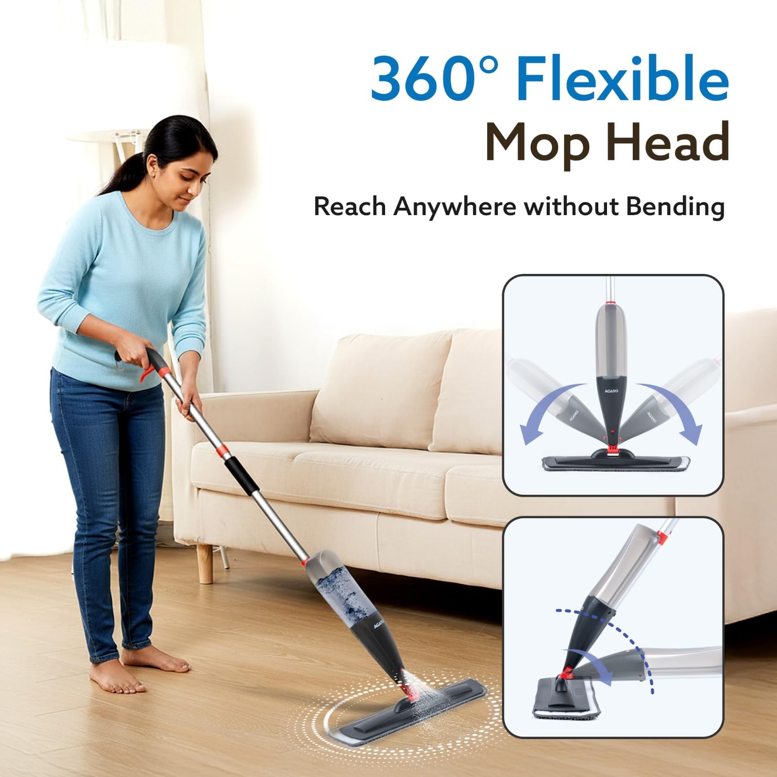 AGARO Delite Spray Mop for Dry and Wet Floor Cleaning with Washable Microfiber Pad - with 800ml Refillable Bottle for Wooden Floor, Hardwood, Marble, Laminate, Ceramic Tiles, and for Dust Cleaning image 5