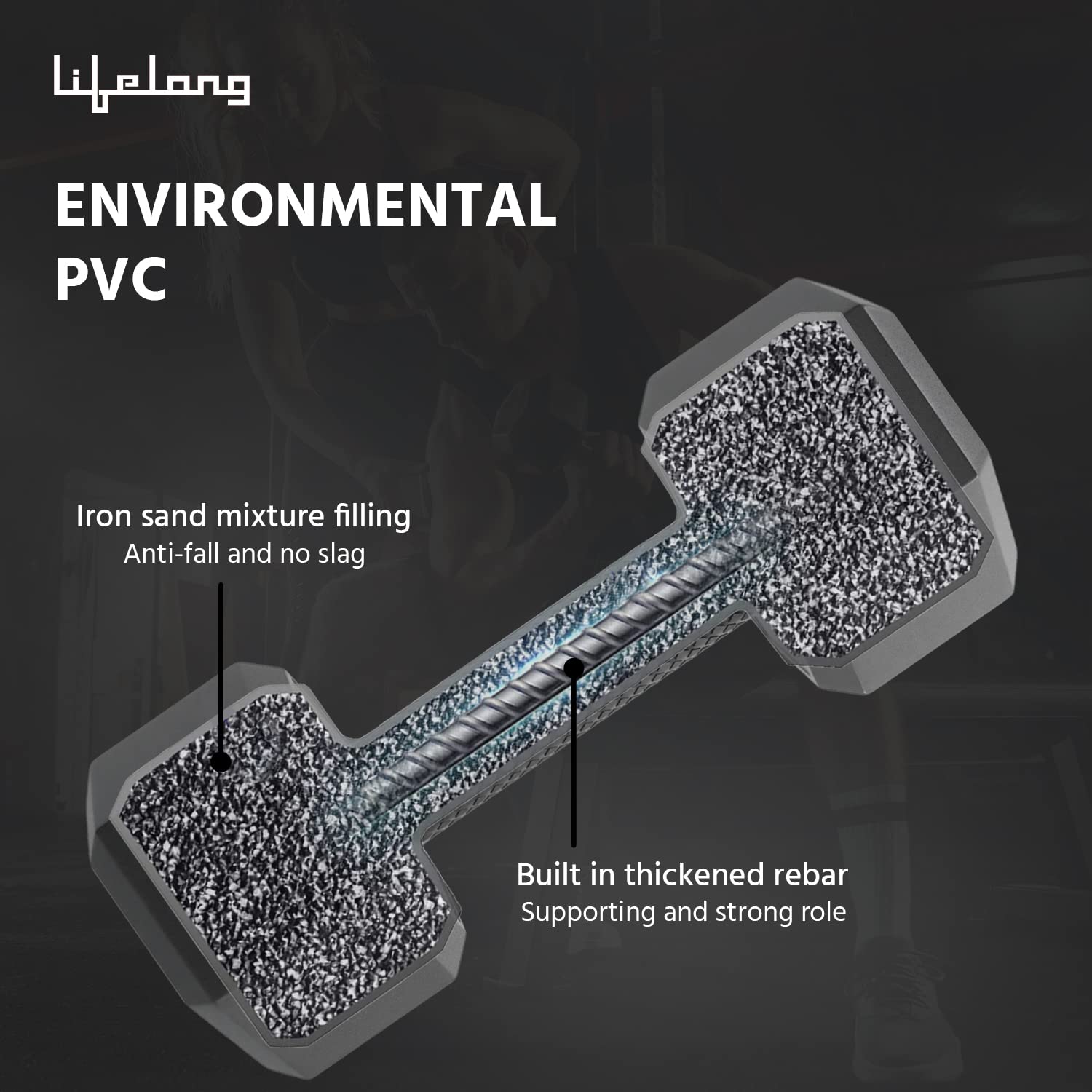 Lifelong PVC Hex Dumbbells Pack of 2 (5kg*2) Black Color for Home Gym Equipment Fitness Barbell|Gym Exercise|Home Workout, Gym Dumbbells|Dumbbells Weights for Men & Women (6 Months Warranty) image 5