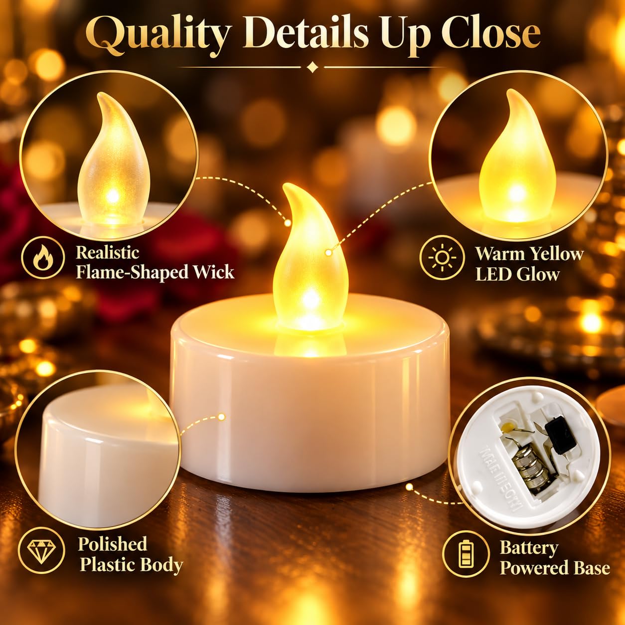 VERVENIX (Pack of 24 LED Tea Light Candles – Battery-Operated Flameless & Smokeless Decorative Lights for Diwali, Home Temple, Pooja and Holiday Decorations image 3