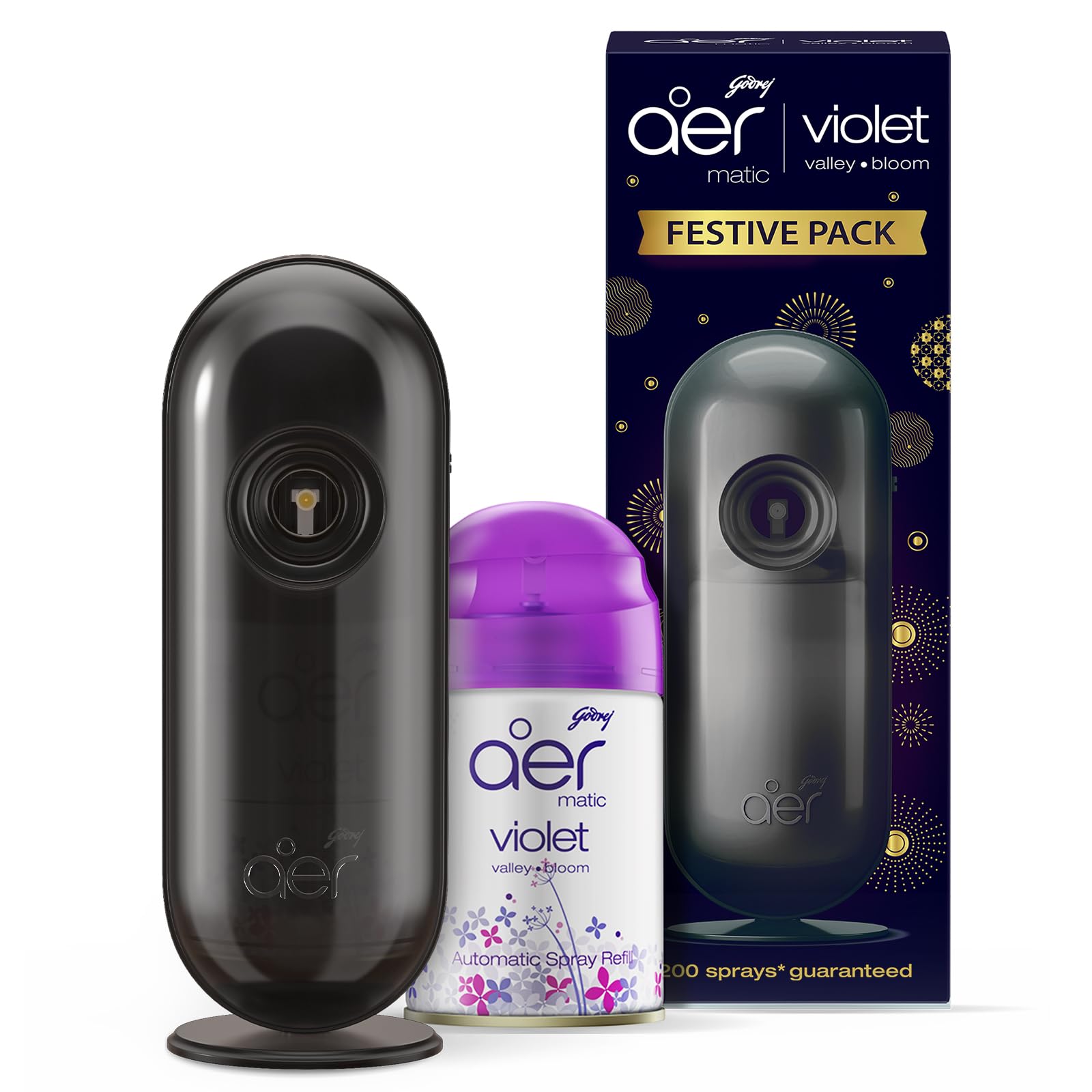 Godrej aer Matic Kit (Machine + 1 Refill) - Automatic Room Fresheners with Flexi Control Spray | Violet Valley Bloom | 2200 Sprays Guaranteed | Lasts up to 60 days (210ml)