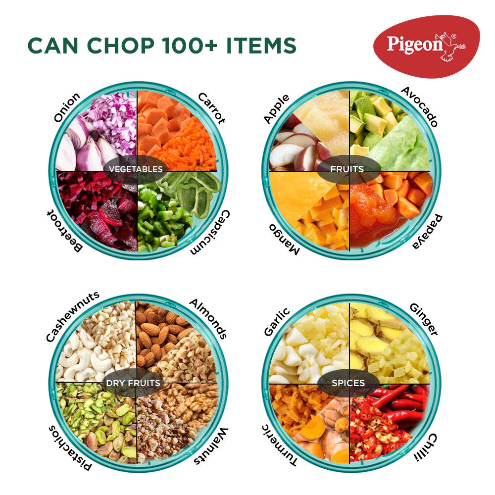 Pigeon Polypropylene Mini Handy and Compact Chopper with 3 Blades for Effortlessly Chopping Vegetables and Fruits for Your Kitchen (12420, Green, 400 ml) image 5