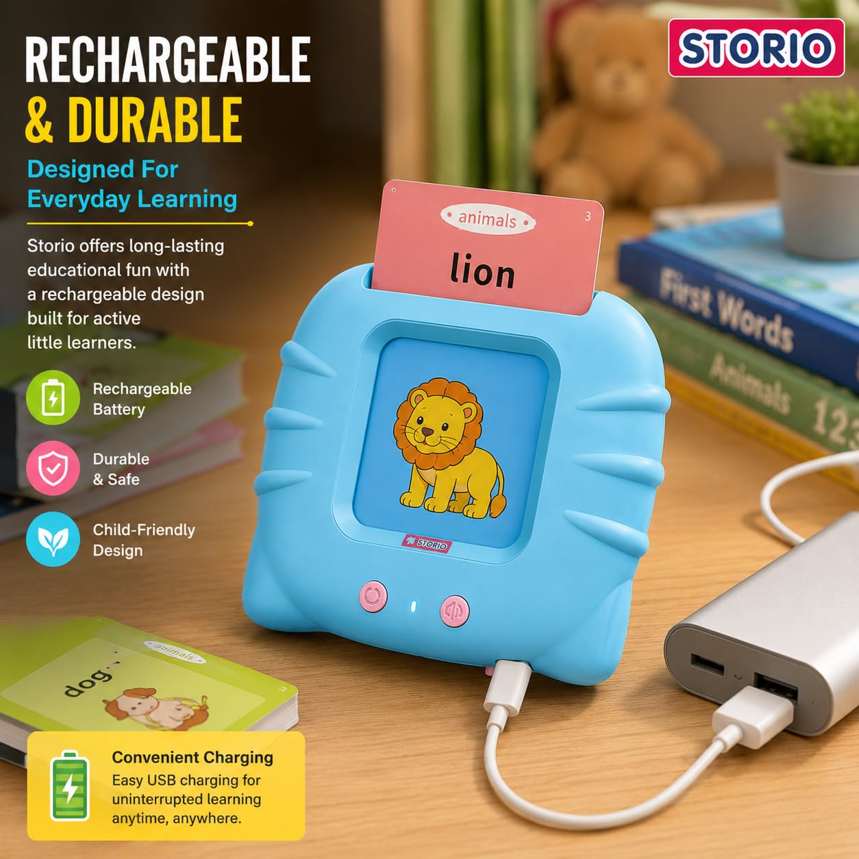 Storio Montessori Talking Flash Cards for Kids 2-5 Years | Rechargeable Educational Learning Toy for Toddlers | Cognitive Language Skills Builder for Boys & Girls | Sound Flashcard Device for Babies image 4
