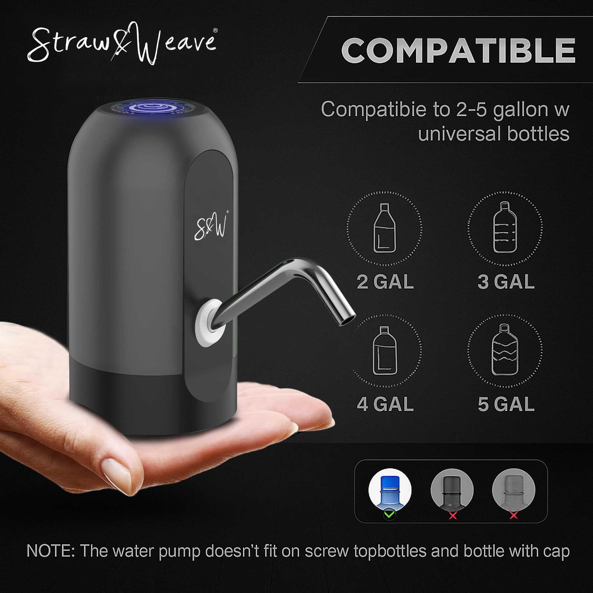 Automatic Water Dispenser Pump for 20 Litre Bottle | Big Battery - Portable USB Rechargeable Water Pump Dispenser for Home, Office | 1 Year Warranty, White image 2