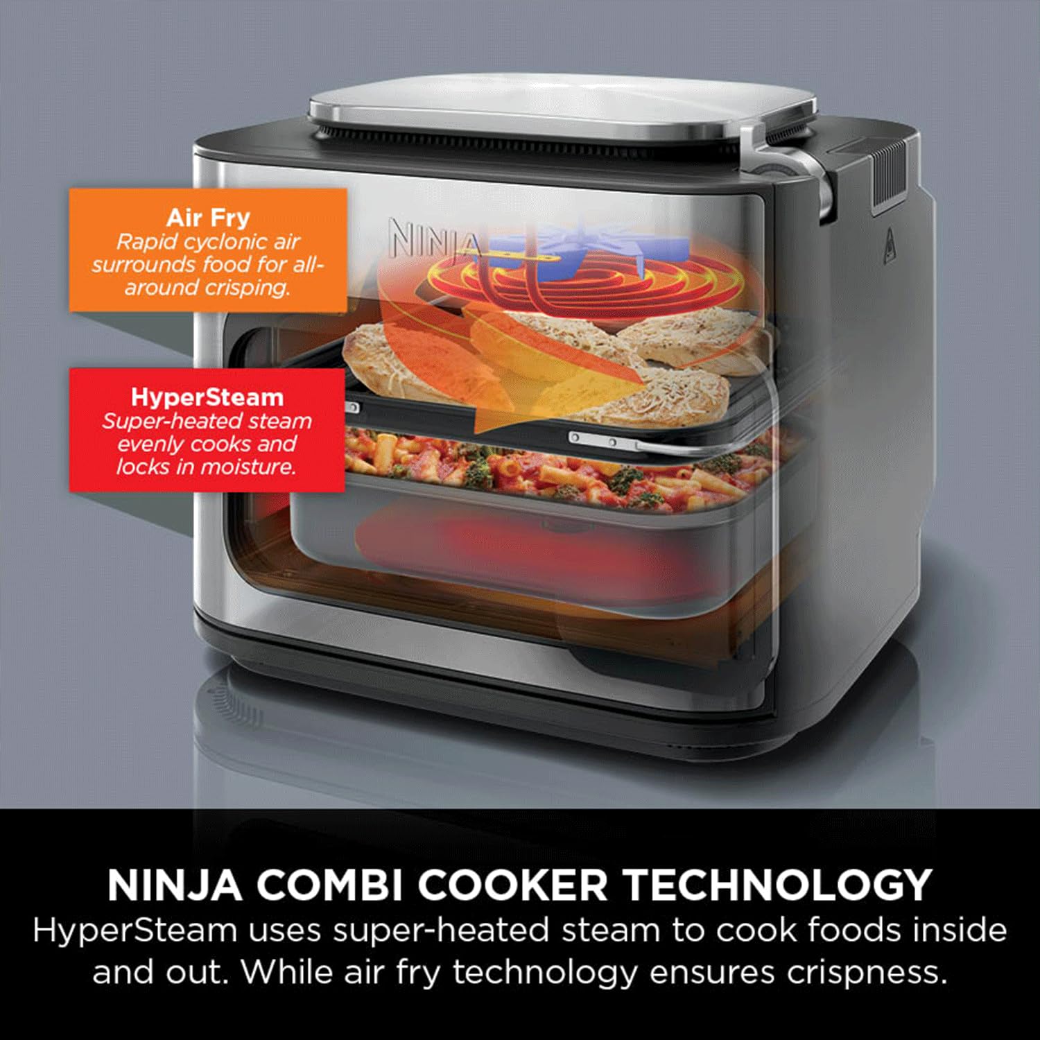 Ninja Combi 14-in-1 Multi-Cooker, Oven, & Air Fryer (12.5L) | HyperSteam & Air Fry Technology, Cooks 3-Part Family Meals in 15 Mins, Healthy Oil-Free Cooking, Digital Display image 4