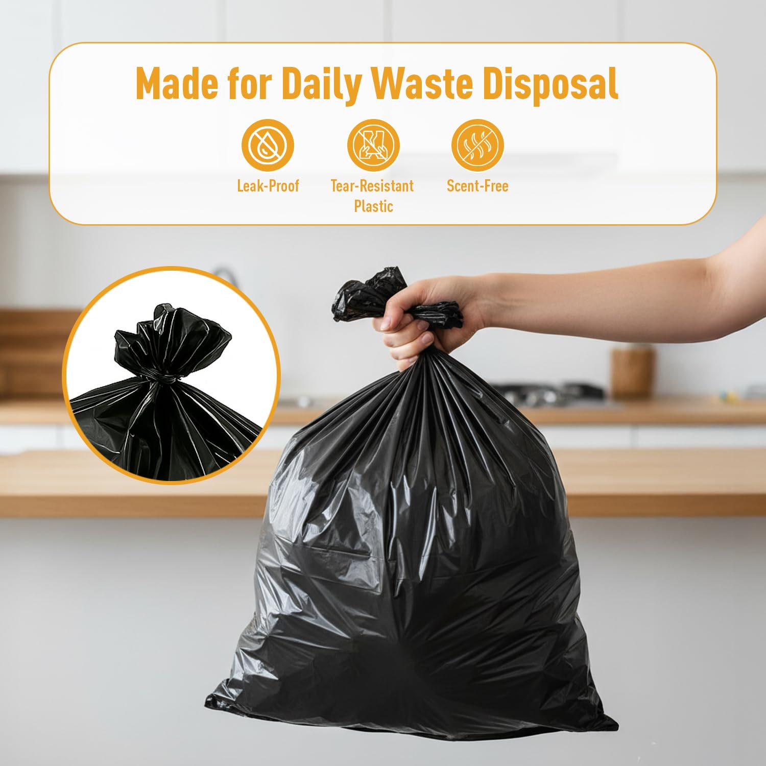 Amazon Brand - Presto! Garbage Bags | Small | 180 Count | 30 Bags X 6 Rolls | 17 X 19 Inches | For Dry & Wet Waste | Black image 5