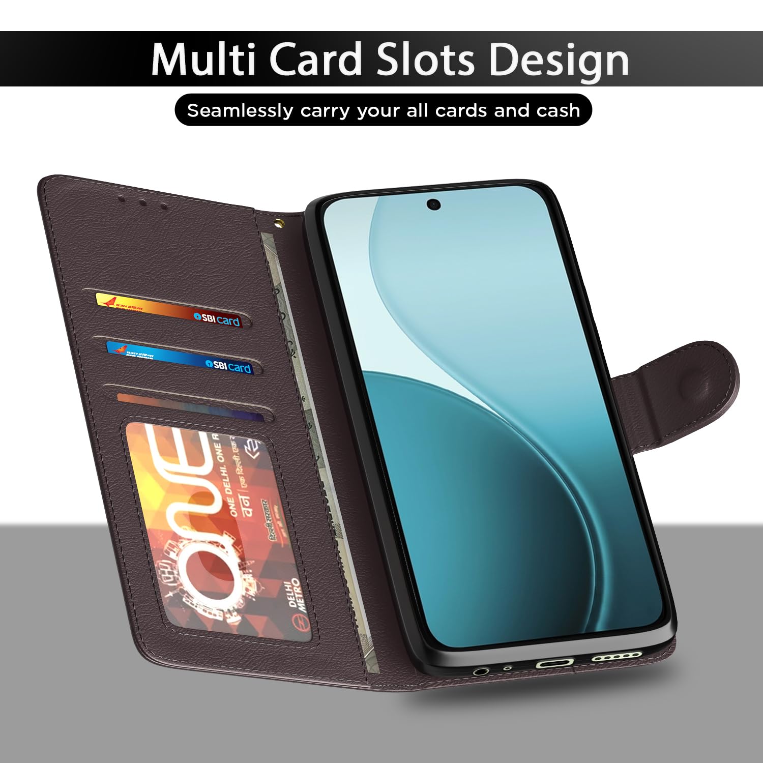 Pikkme Flip Cover for Mi Redmi A7 Pro/Poco C85x 5G / C81 Leather Finish | Inside TPU with Card Pockets | Wallet Stand and Shock Proof | Complete Protection Flip Case (Coffee) image 5