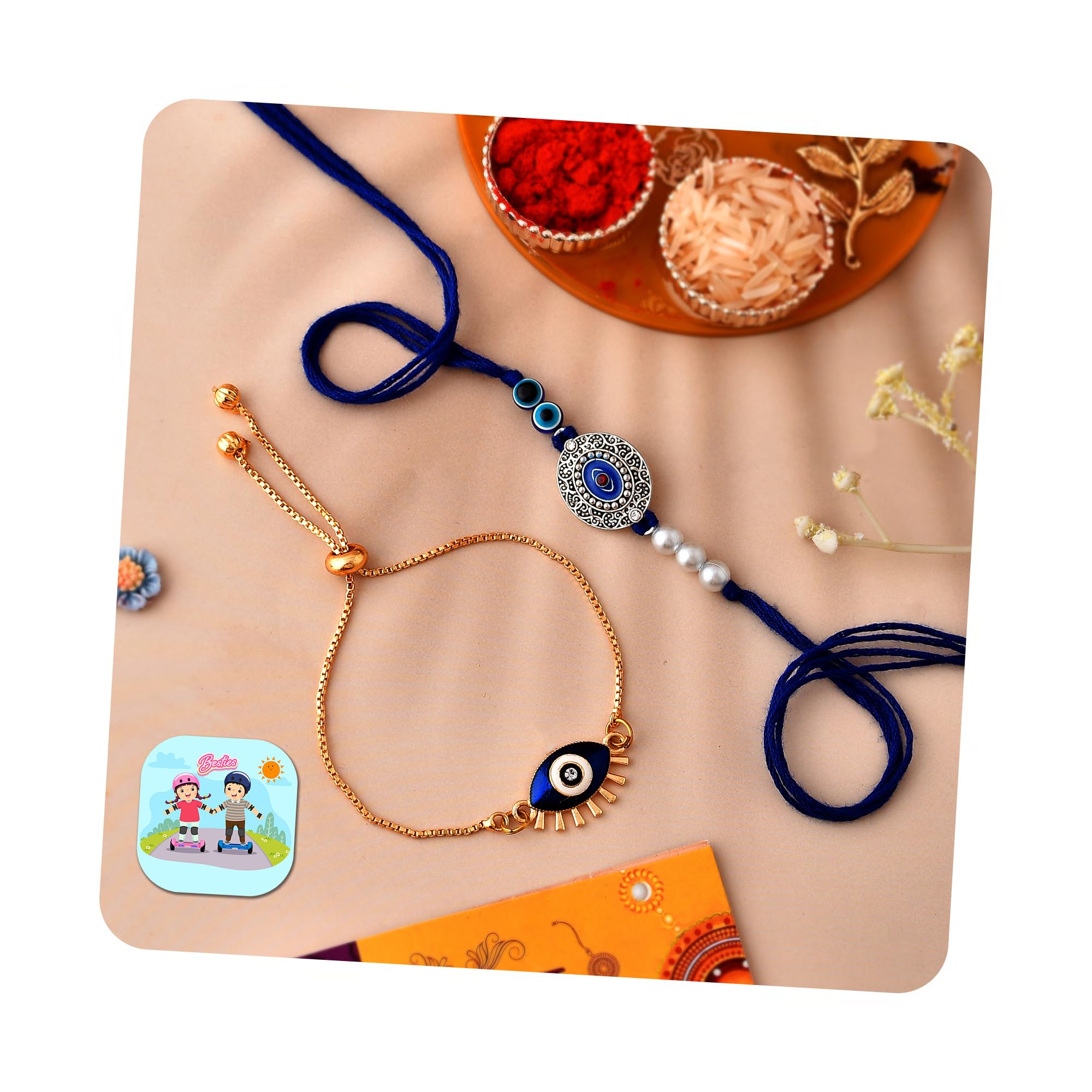CraftVatika Bhaiya Bhabhi Evil Eye Rakhi Magnet Combo Set for Brother Designer Rakhi for Unisex Adult Rakshabandhan Bracelet Evil Eye Hand Set with Gift image 2