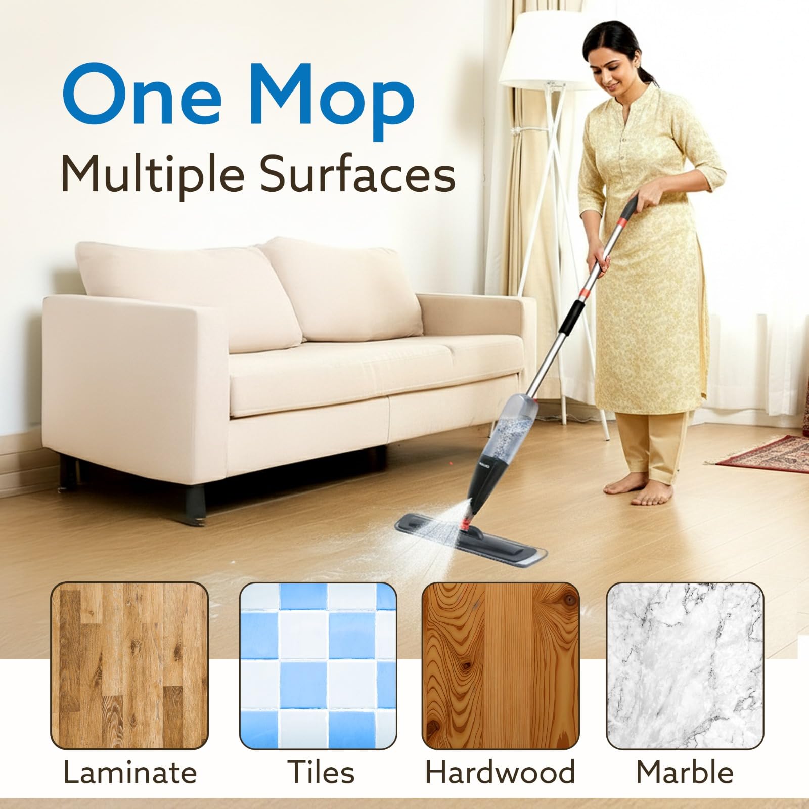 AGARO Delite Spray Mop for Dry and Wet Floor Cleaning with Washable Microfiber Pad - with 800ml Refillable Bottle for Wooden Floor, Hardwood, Marble, Laminate, Ceramic Tiles, and for Dust Cleaning image 3