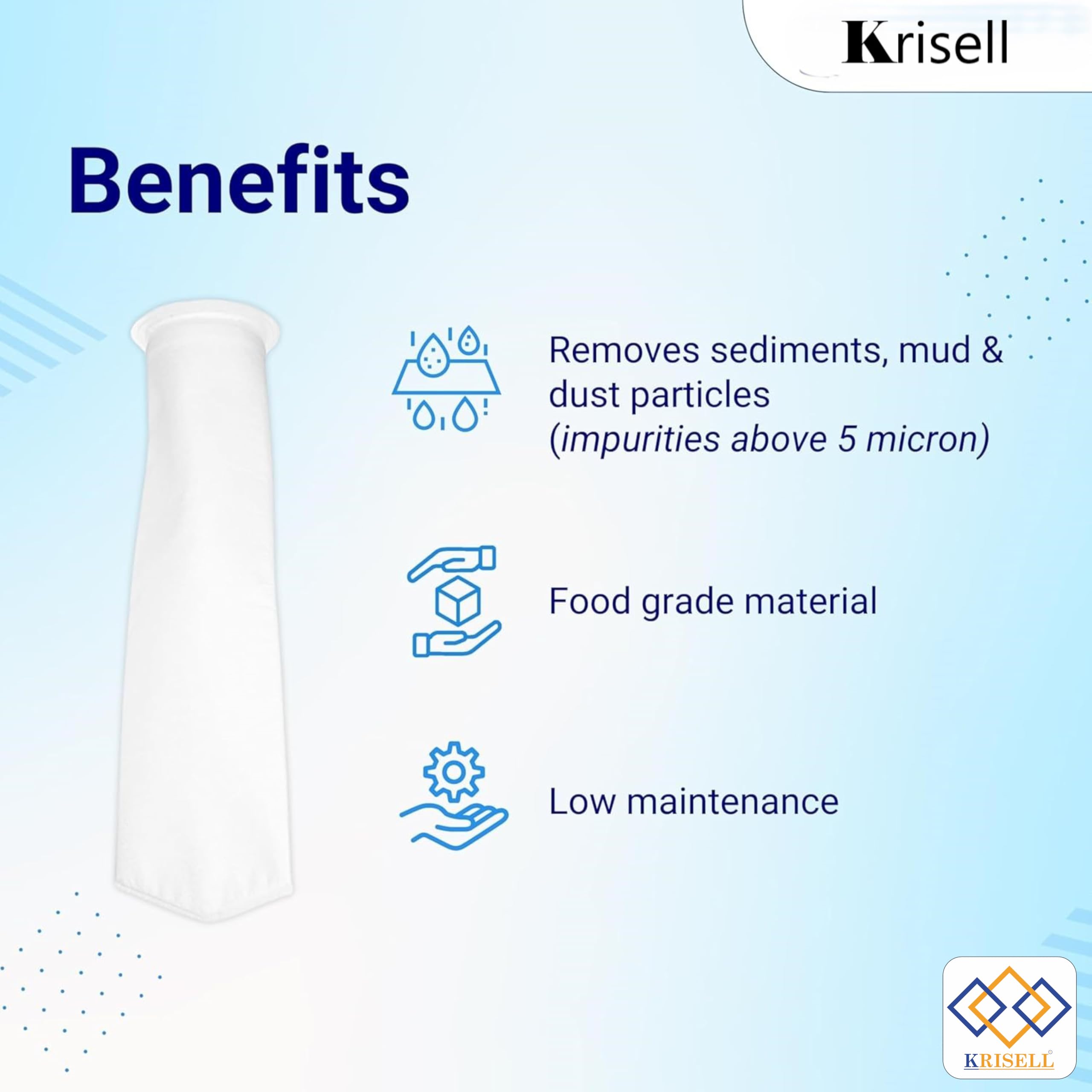 Sediment Filter FB-20-5M, Filter Bag 5 Micron for Filtering Sand, Dirt, Rust from Water (20 inch, PP, White, Pack of 2) image 2