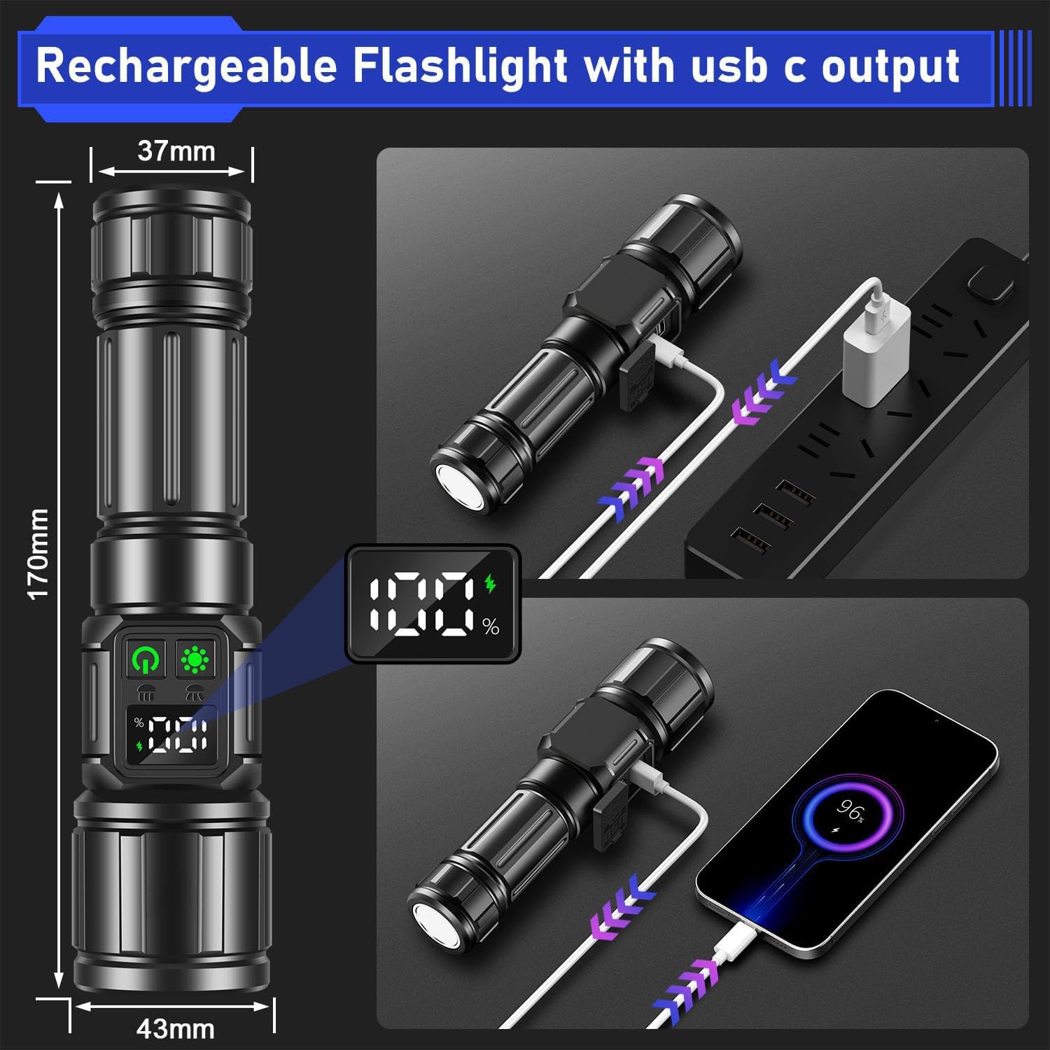 Svoko Torch Light High Power Rechargeable, IP67 Waterproof Led Charging Flashlight High Beam 2km Long Range with 9 Light Modes, Magnetic, Adjustable Portable Powerful Torchlight for Camping, Outdoor image 5