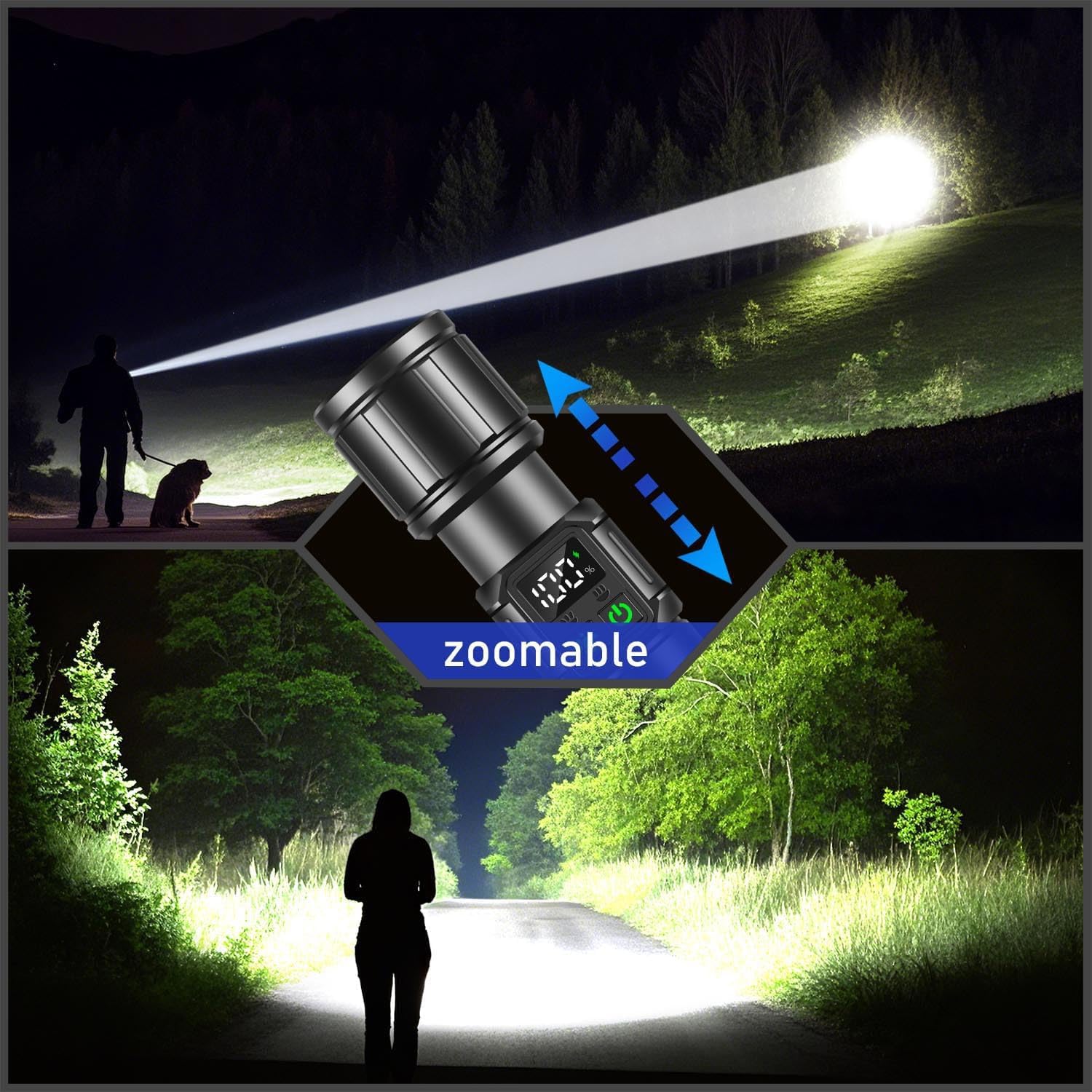 Svoko Torch Light High Power Rechargeable, IP67 Waterproof Led Charging Flashlight High Beam 2km Long Range with 9 Light Modes, Magnetic, Adjustable Portable Powerful Torchlight for Camping, Outdoor image 4