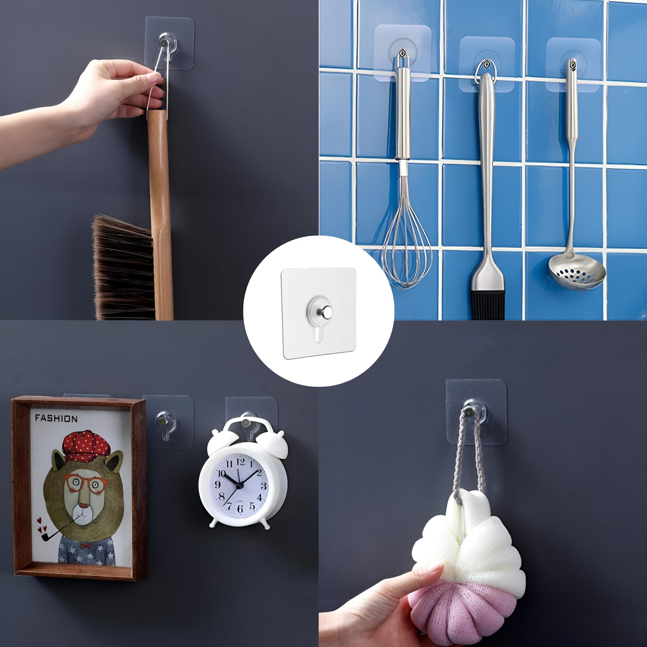 Zulaxy Photo Frame Hooks for Wall Without Drilling, 10 Pack Self Adhesive Hooks for Wall Heavy Duty Strong Nail Free for Hanging Photo Frame (Hanging Hook, Transparent) Stainless Steel image 5