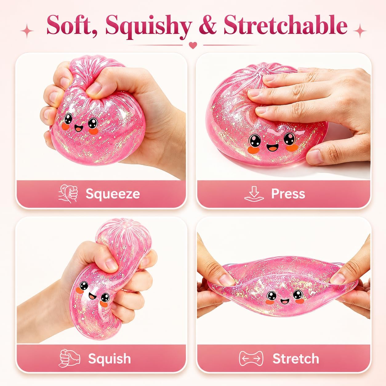 Dumpling Squishy Glitter Stress Toy with Case, Assorted Colour, Pack of 1 image 3