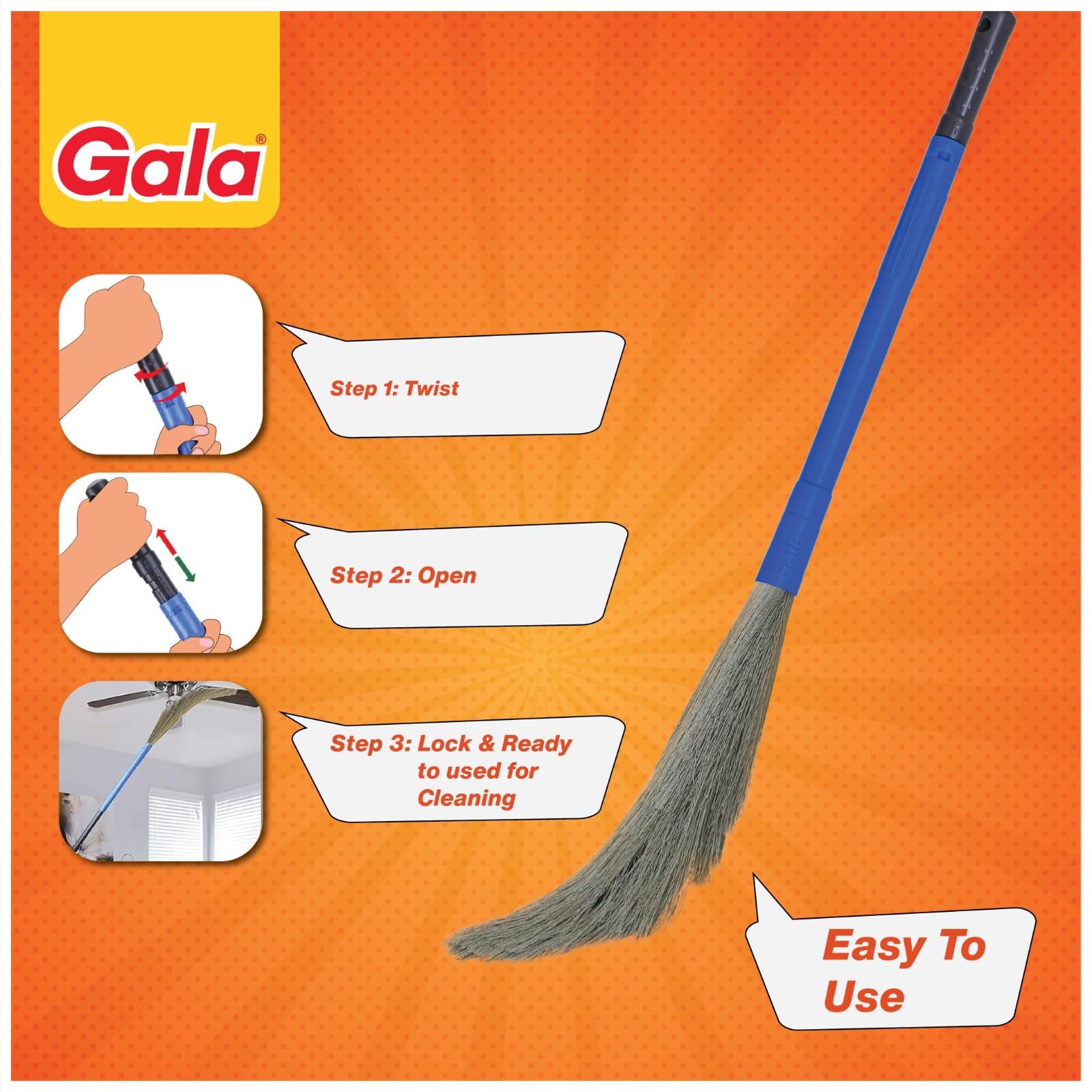Gala No Dust Broom 2 in 1 with Extendable Handle for Ceiling and Floor Cleaning, Long Handle Jhadu image 2
