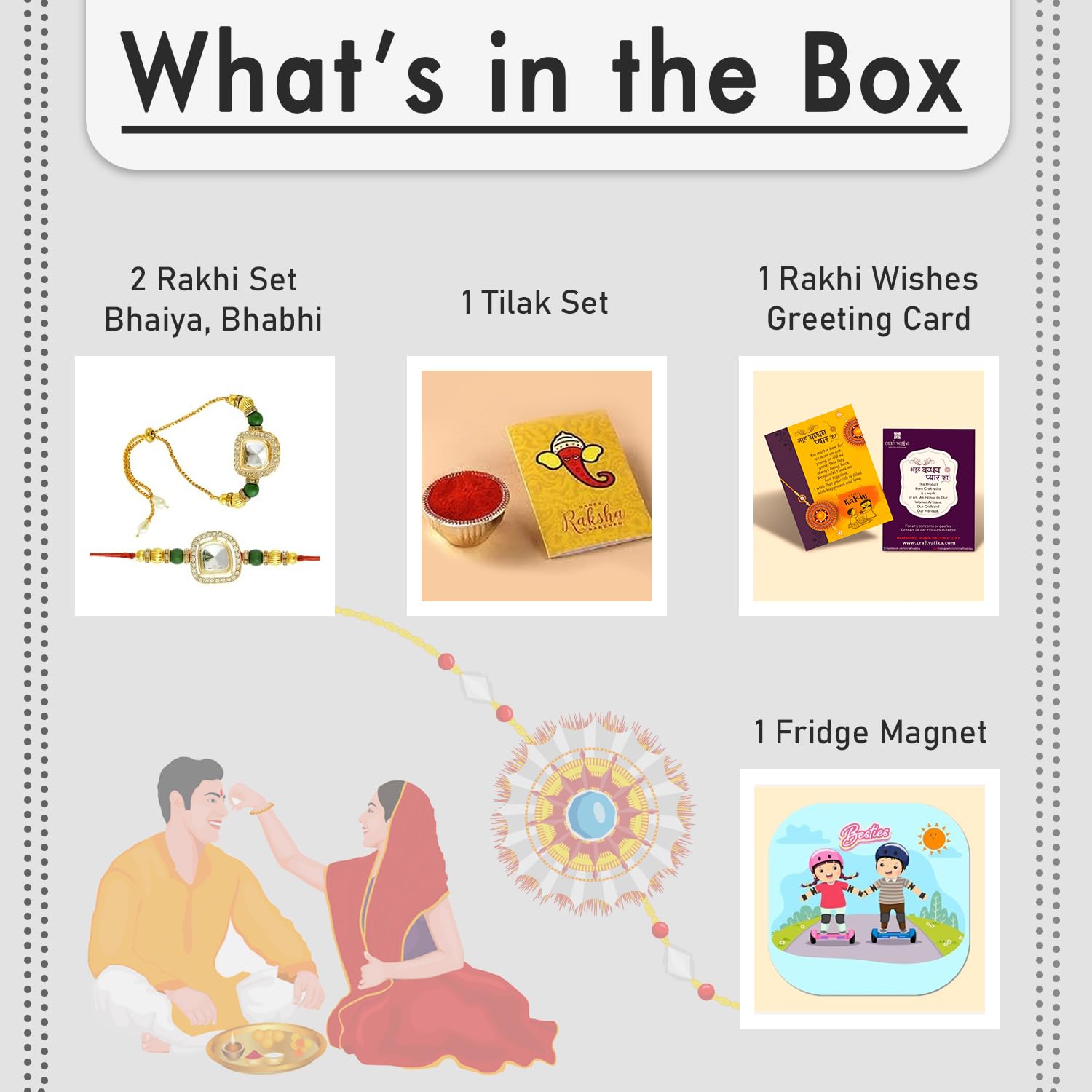 CraftVatika Designer Rakhi Set for Brother and Bhabhi, Rakhi with Magnet Gift, Couple Pair Rakhi for Bhaiya Bhai Bhabhi, Rakhi for Men Women, Fridge Magent for Door Decor image 2