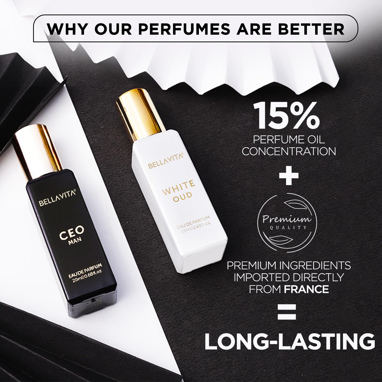 BELLAVITA CEO MAN and WHITE OUD Unisex | Long Lasting Perfume Unisex | Eau De Parfum pack of 2x20ml each | Tonka, Agarwood & Orange | Woody, Spicy & Citrus Premium Fragrance image 5