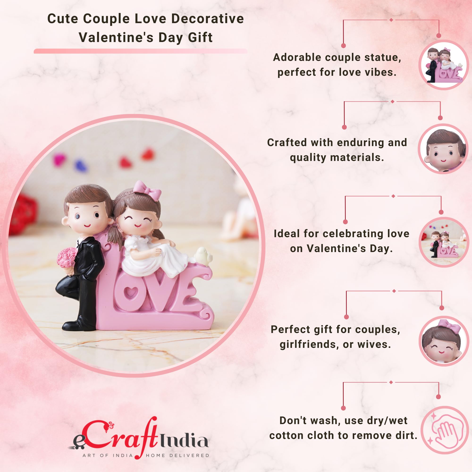 eCraftIndia Valentine Gift for Girlfriend Boyfriend | Love Cute Couple Statue Decorative Showpiece (Resin) Valentine Day Gift for Husband Wife Her Him Valentines Day Decoration Items image 5