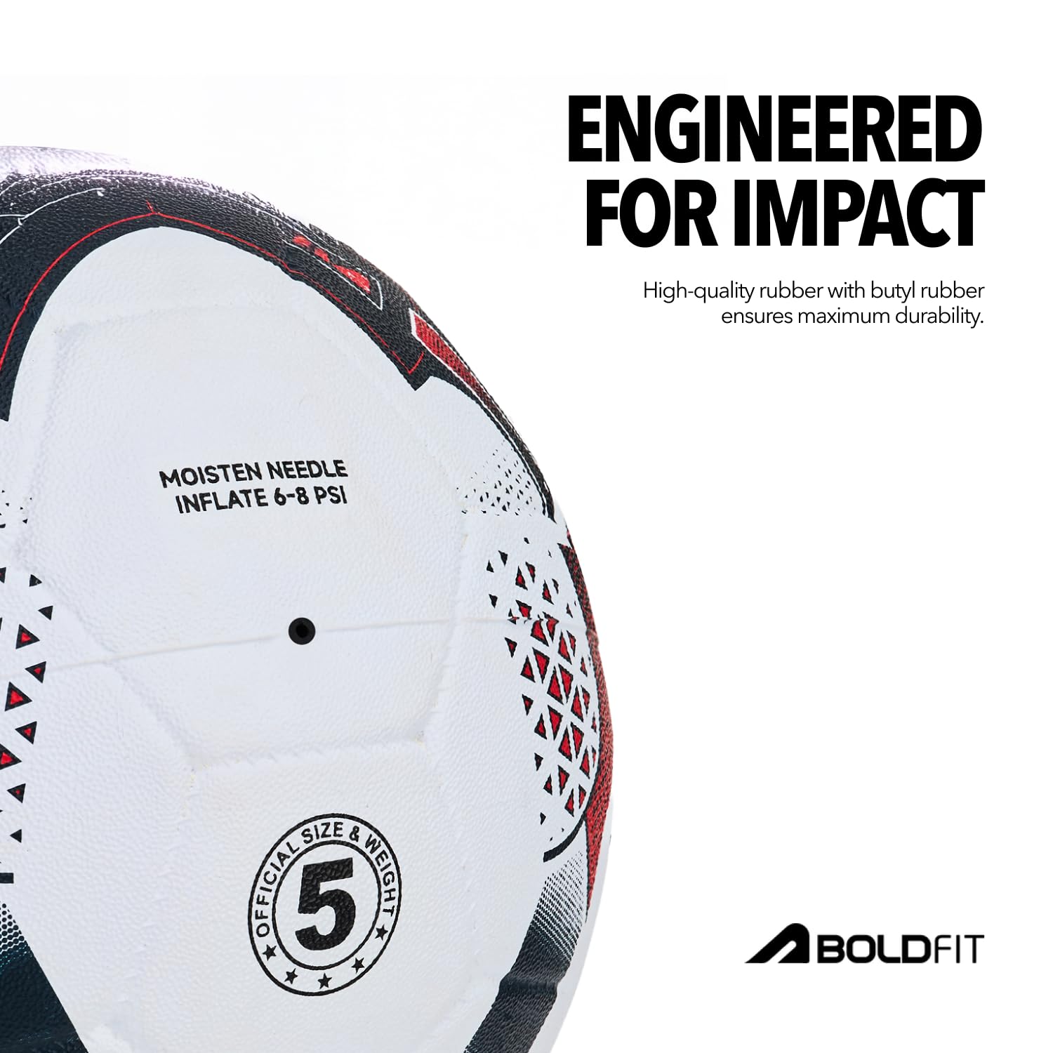 Boldfit Blaze Football Practise Foot Ball with Pump Training Football Size 5 Original for All Ages Group Rubber Moulded Standard Sports Foot Ball for Ground, Grass, Turf, Outdoor Waterproof - Red image 3