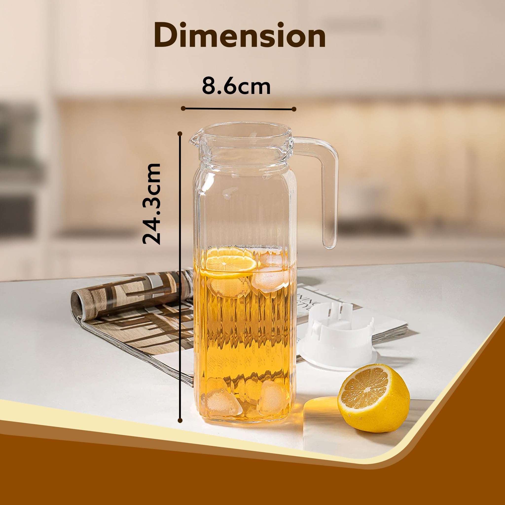 AGARO Elegant Glass Jug with Lid, 1.1L, Multipurpose Jug, Easy Pour Spout & Strong Handle, Transparent Beverage Carafe for Home, Office, Pitcher for Serve Water, Milk, Juice, Beverage, Lassi, Cocktail image 3