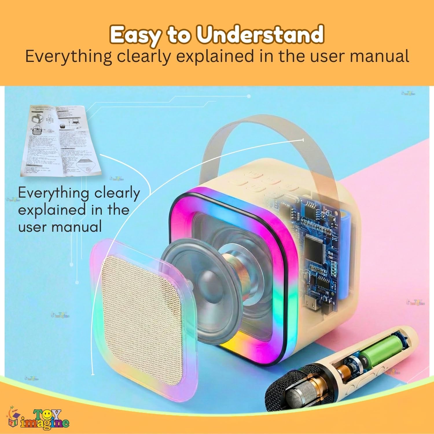 Toy Imagine Rechargeable Karaoke Mic with Speaker | Wireless Mini Portable Bluetooth Mic with RGB LED Lights | Singing Musical Toy & Birthday Gift for Kids, Boys, Girls & Adults image 2