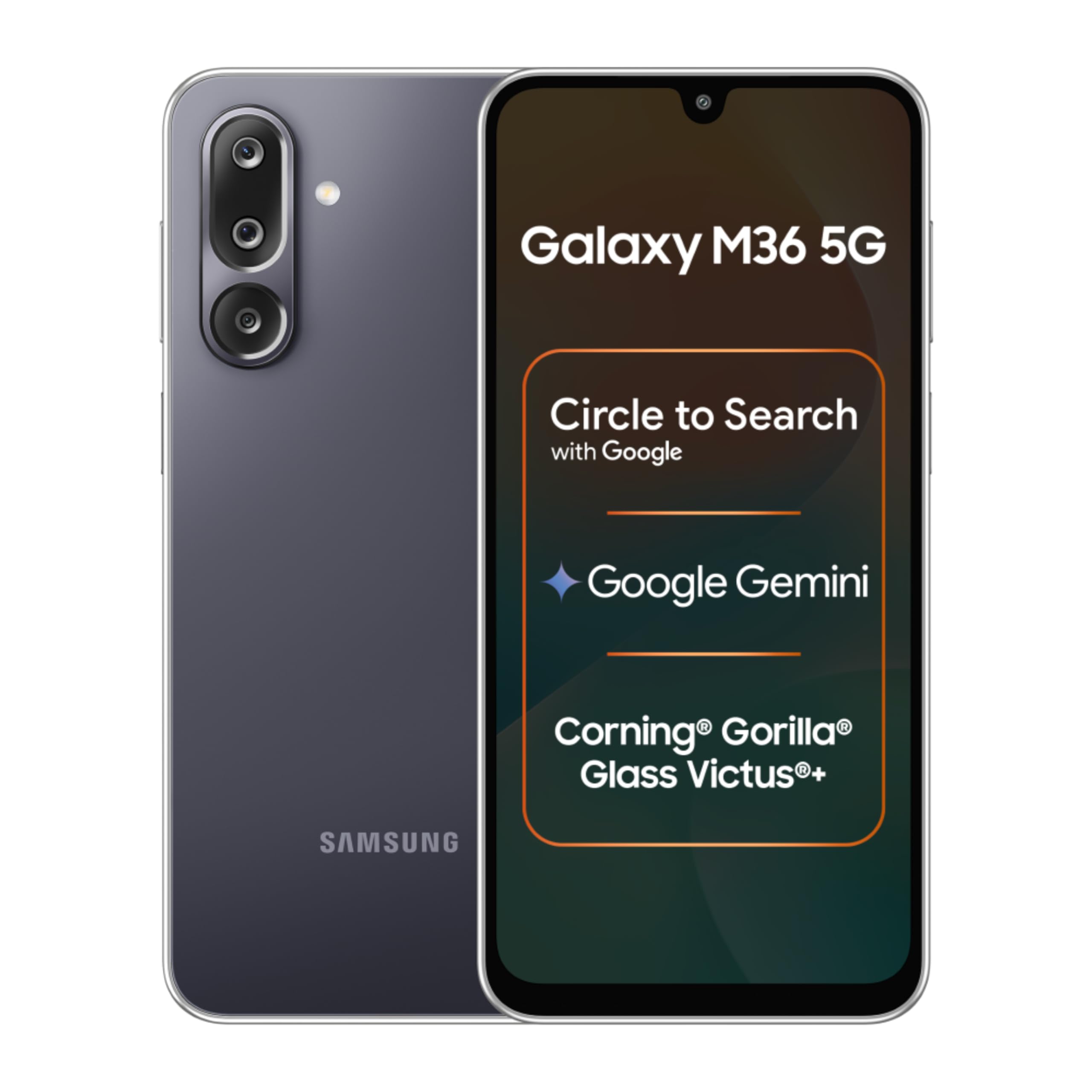 Samsung Galaxy M36 5G Mobile (Velvet Black, 6GB RAM, 128GB Storage) | Google Gemini| Gorilla Glass Victus+ | 7.7mm | AI Enhanced 50MP OIS Triple Camera| Nightography| Lag-free Gaming | Without Charger