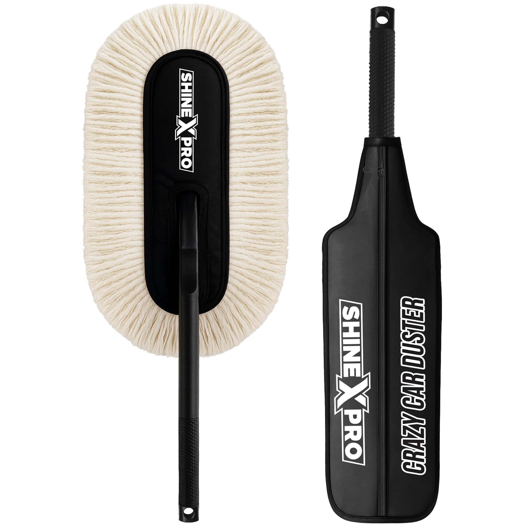 ShineXPro Car Duster - Lint-Free & Scratch-Free Car Cleaner Brush with Long Handle - Car Dust Cleaner features Paraffin Wax Coating for 2x better Cleaning Performance - Car Cleaning Brush for Exterior