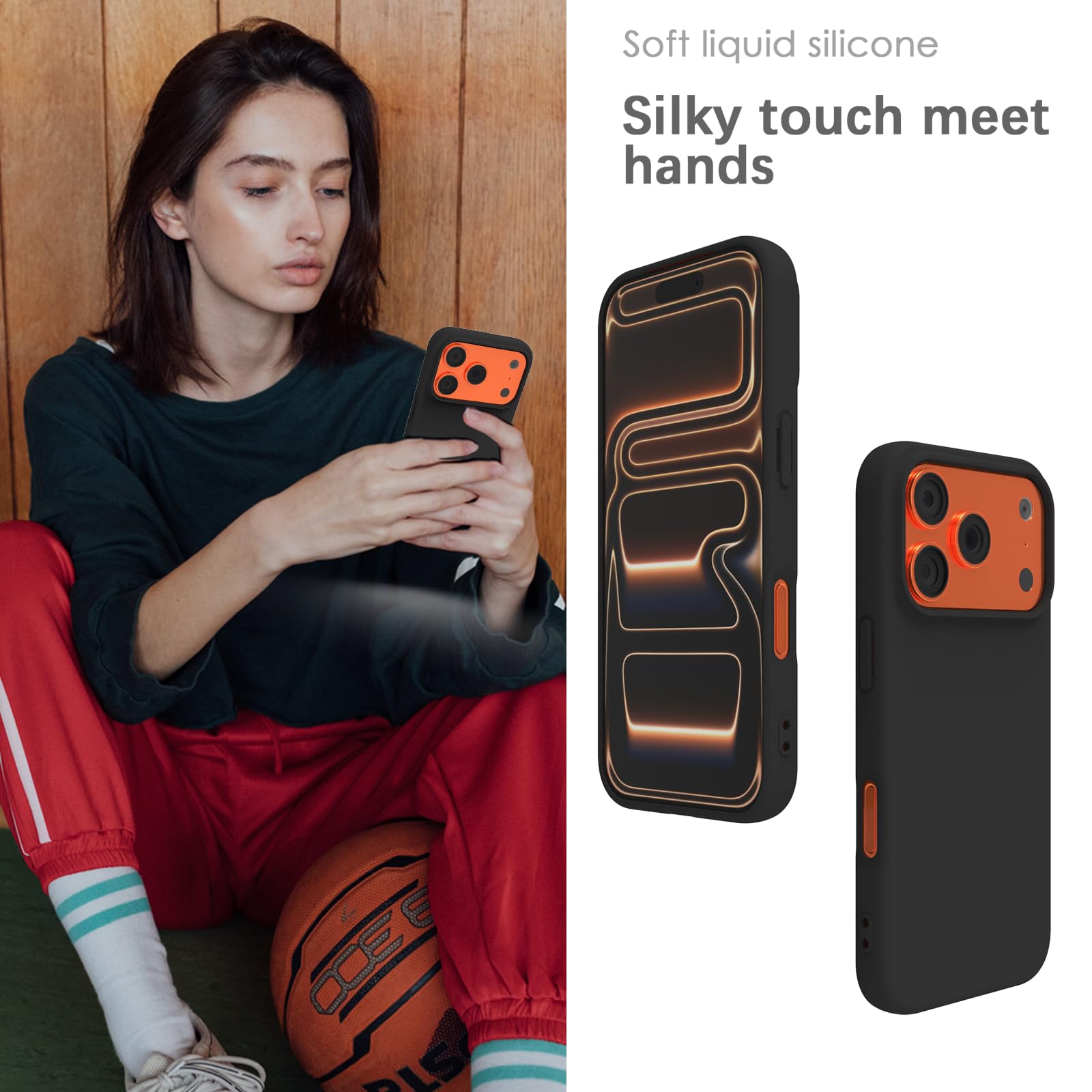 YATWIN Silicone Case for iPhone 17 Pro, Soft-Touch, Shockproof, DustProof, Antiskid Phone Cover for Apple iPhone 17 Pro - Black image 4