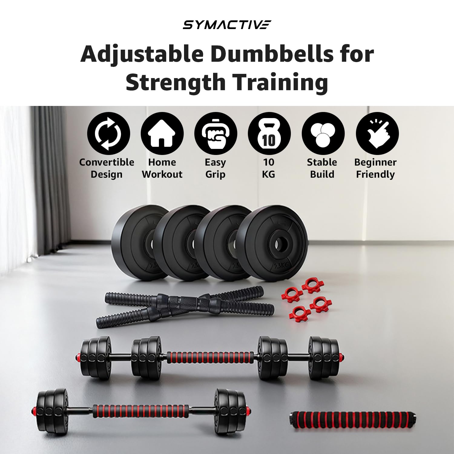 Amazon Brand - Symactive PVC 3-in-1 Convertible Dumbbells Set image 2