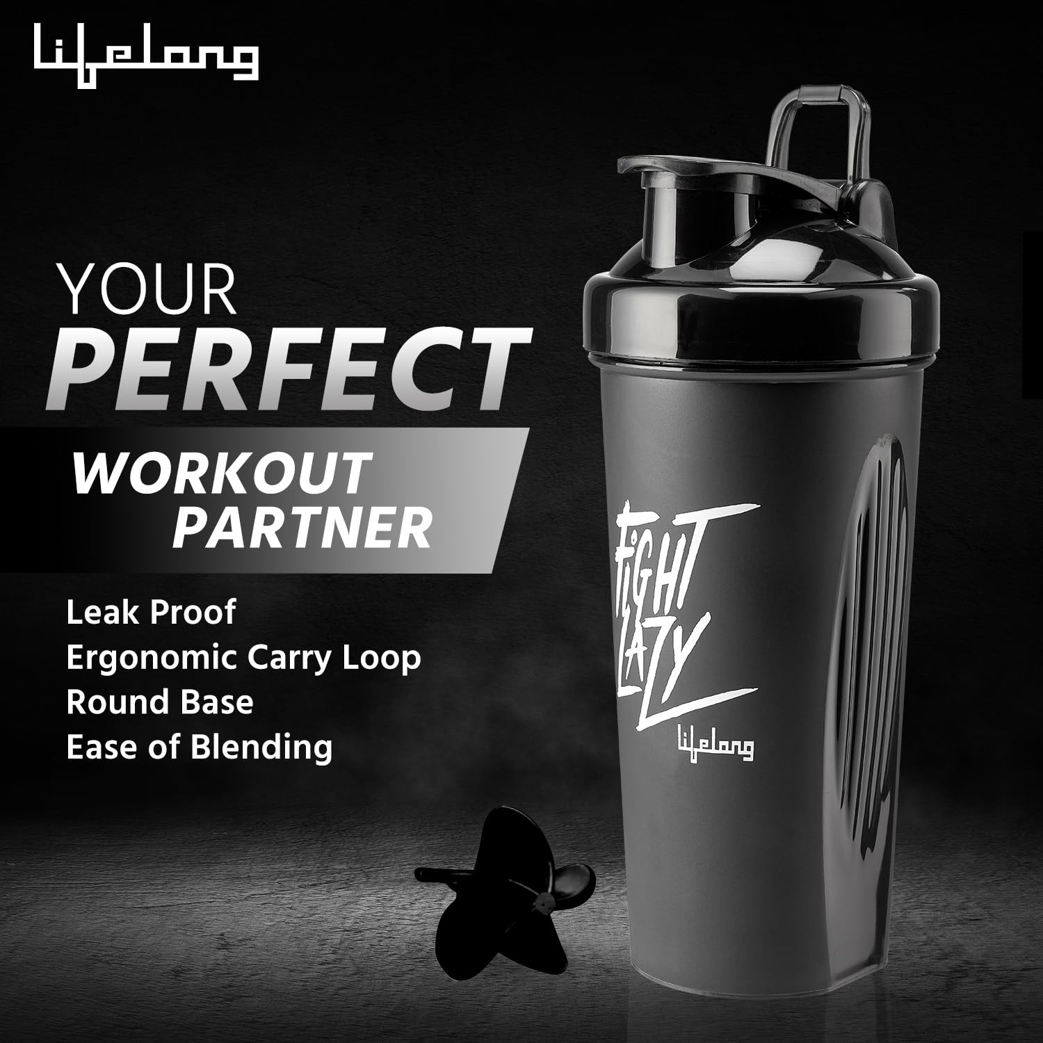 Lifelong Protein Shaker|100% Leakproof Stylish Protein Shaker Bottle|Sipper Bottle|Gym Bottle for Protein- 700ml (LLSHB04, Black) |Plastic image 3