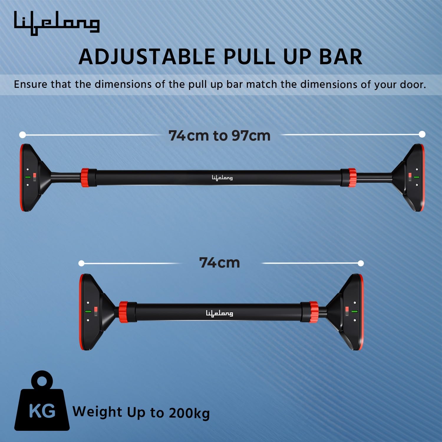 Lifelong Adjustable Pull-Up Bar for Home Gym | No Screws Hanging Bar, Adjustable Length (74-97cm), Doorway Chin-Up Bar, Gym Equipment for Men Workout, Strength Training, Weight Capacity (200kg) image 2