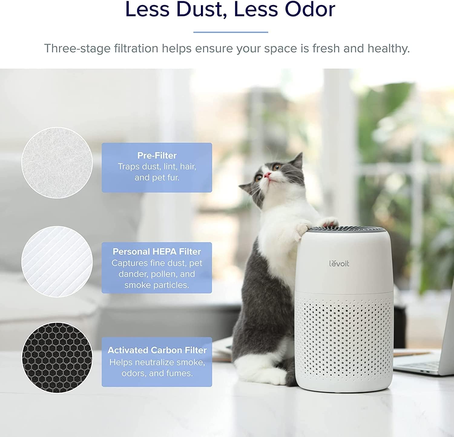 LEVOIT Core Mini Air Purifier For Coverage Area 183 Sq Ft, H13 Truehepa Filter, Remove 99.97% Dust, Smoke, & Pollen, With Fragrance Sponge, (2 Years Warranty), White image 5