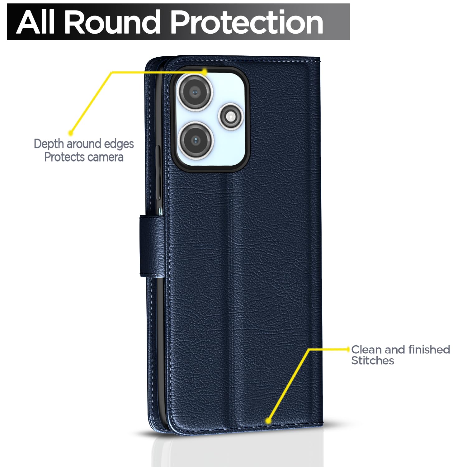 Pikkme Flip Cover Leather Finish | Inside TPU with Card Pockets | Wallet Stand and Shock Proof | Complete Protection Flip Case for Redmi 12 5G / Poco M6 Pro 5G(Blue) image 4