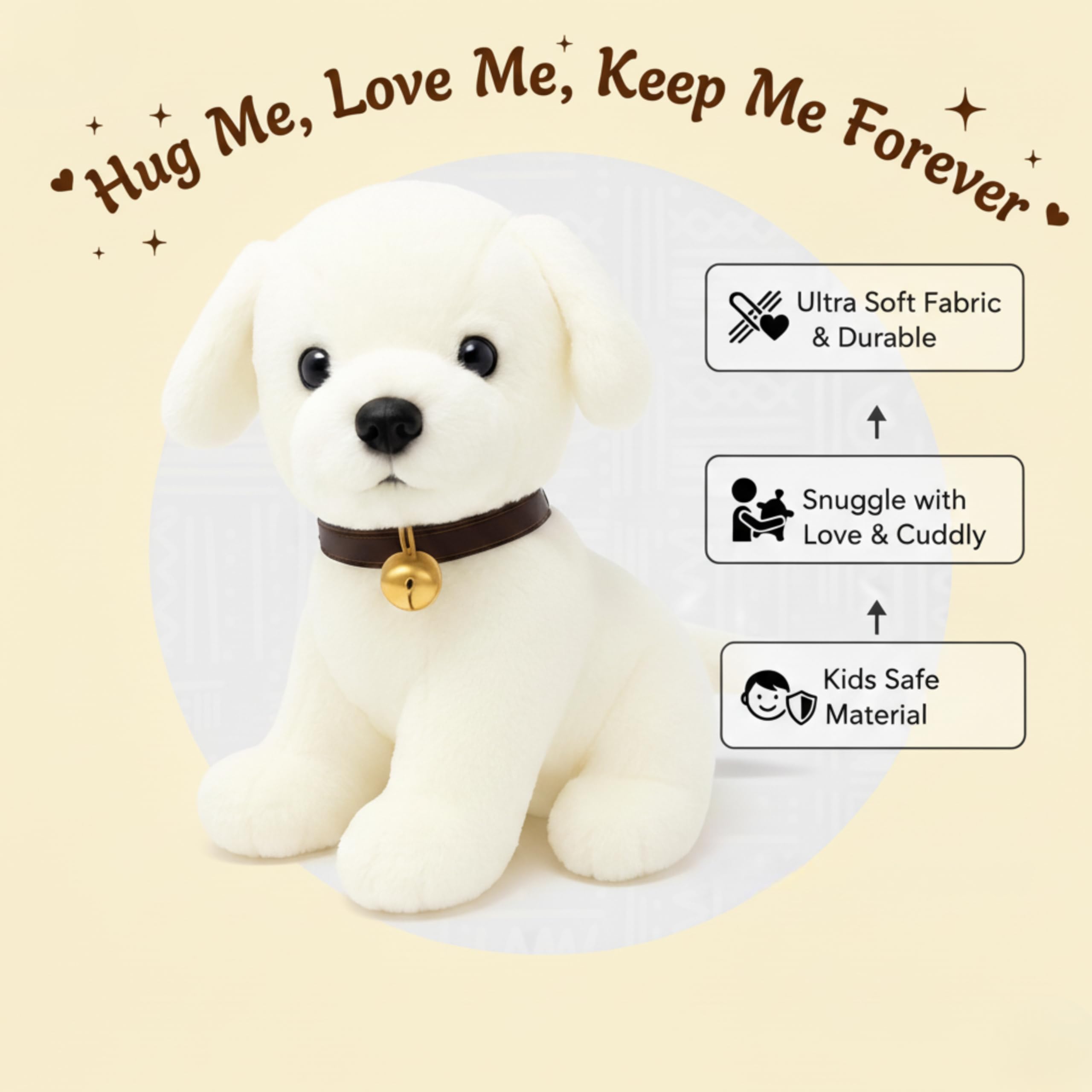 Babique Dog Plush Soft Toy Cute Kids Animal Home Decor Boys/Girls/Baby (25 cm, White) image 5