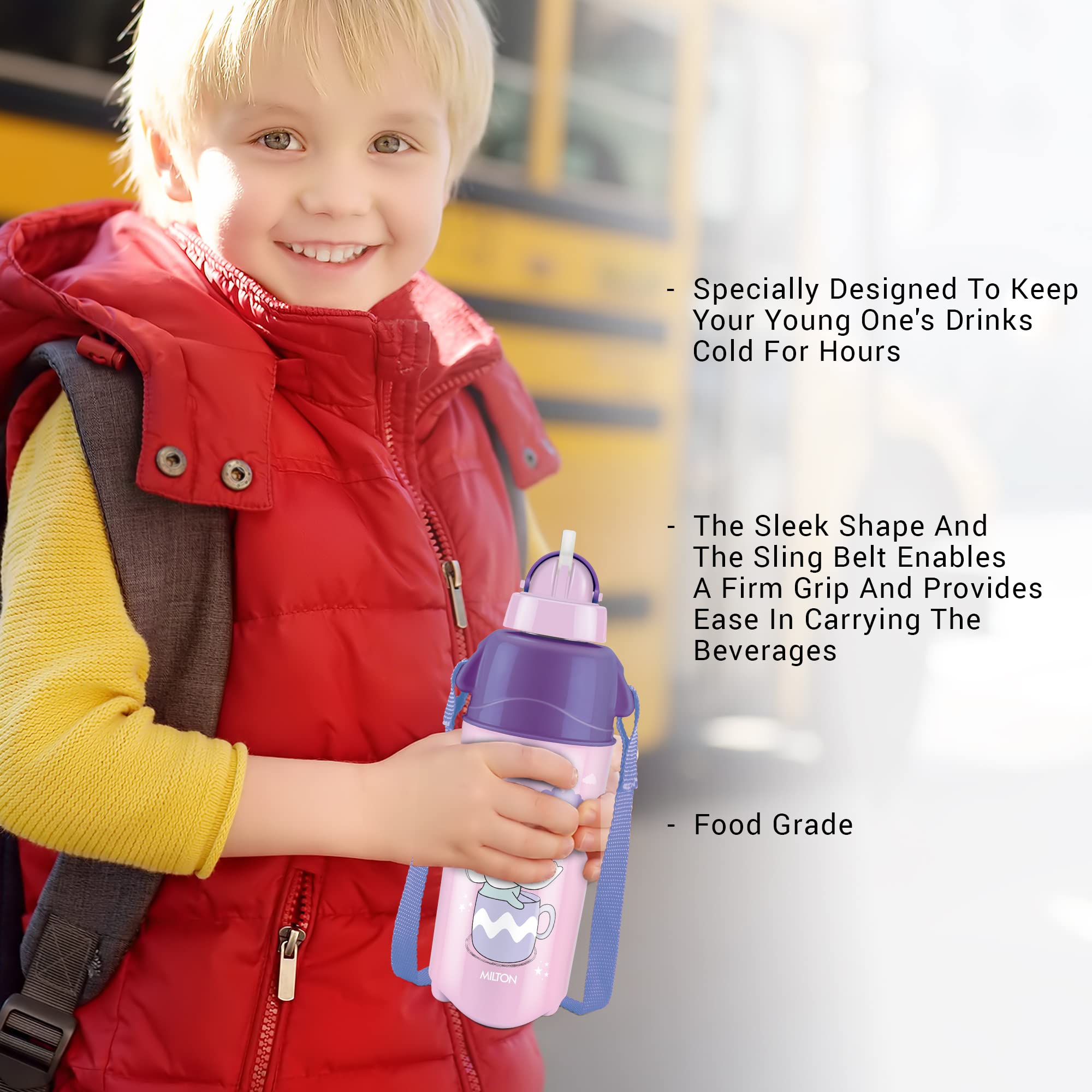 Milton Kool Trendy 400 Kids Plastic Insulated Water Bottle with Straw, 370 ml, Sipper Bottle, Leak Proof, BPA Free, Food Grade, School & Picnic Bottle, Purple image 4