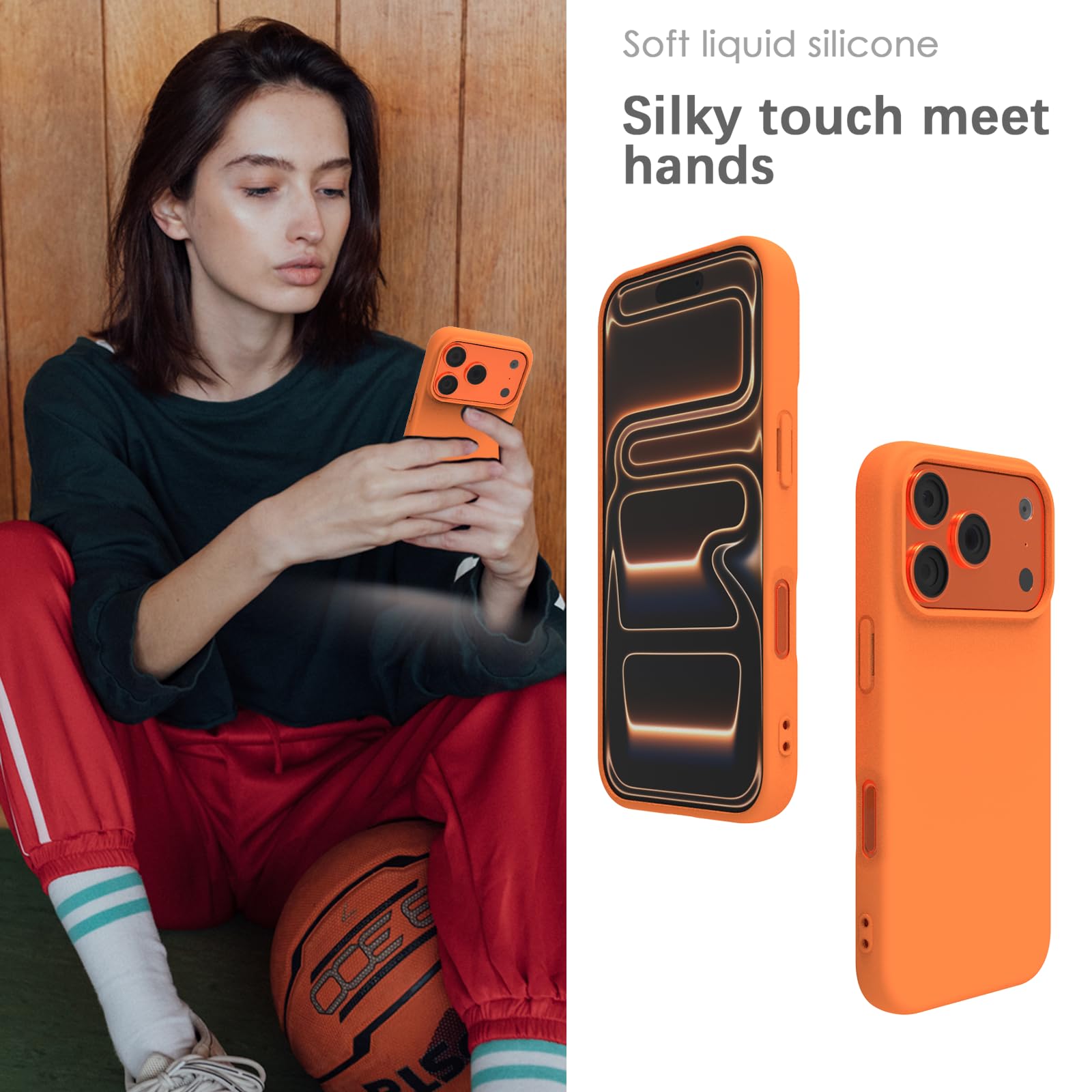 YATWIN Silicone Case for iPhone 17 Pro Max, Soft-Touch, Shockproof, DustProof, Antiskid Phone Cover for Apple iPhone 17 Pro Max - Orange image 4