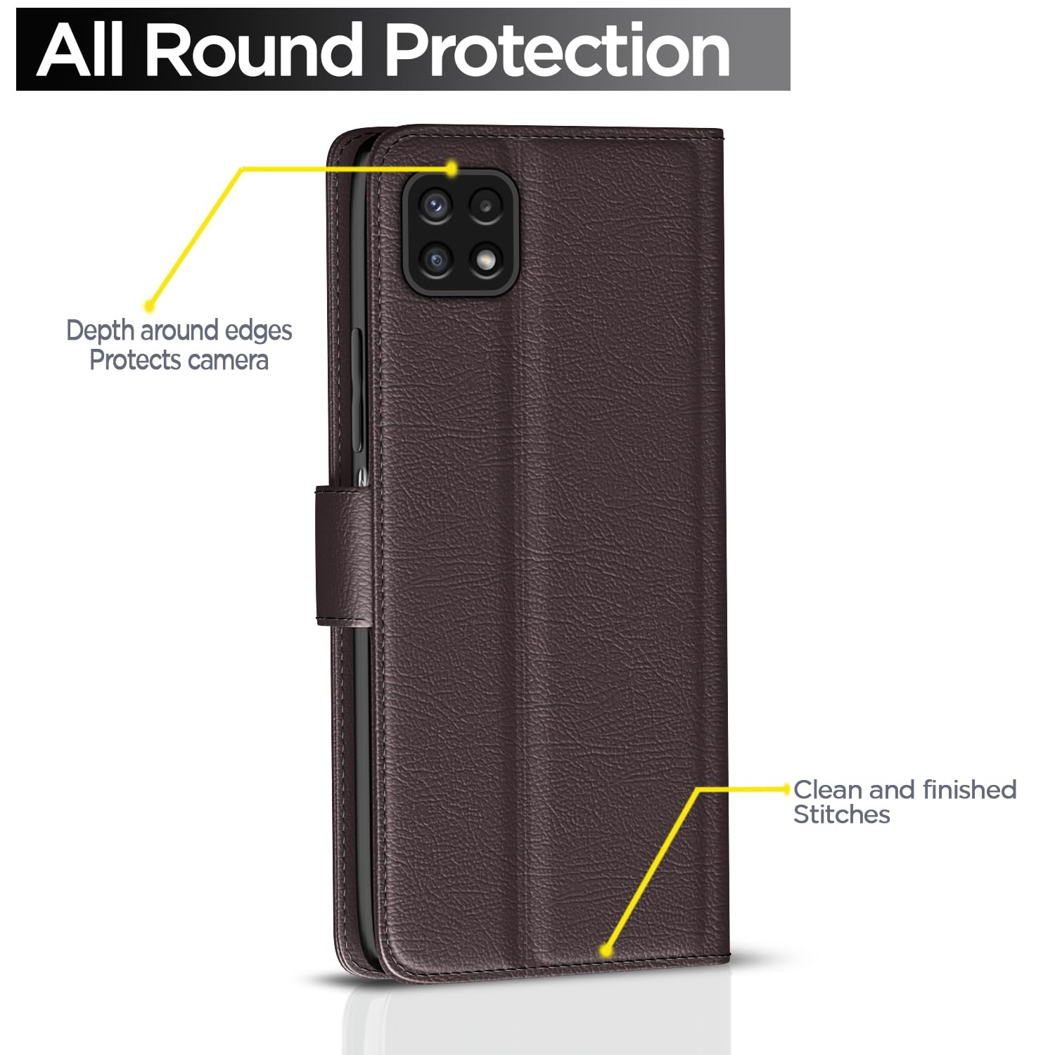 Pikkme Samsung Galaxy A22 5G Flip Case Leather Finish | Inside TPU with Card Pockets | Wallet Stand and Shock Proof | Magnetic Closing | Complete Protection Flip Cover (Coffee) image 4