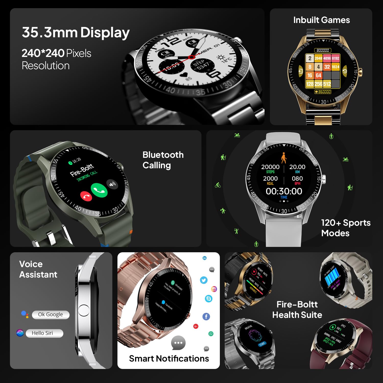 Fire-Boltt Talk Round Smart Watch 1.39″ TFT Display with Bluetooth Calling, Dual Button, Voice Assistance, SPO₂ & Heart Rate Monitor, 120+ Sports Modes, Smartwatch for Men & Women - Black image 3