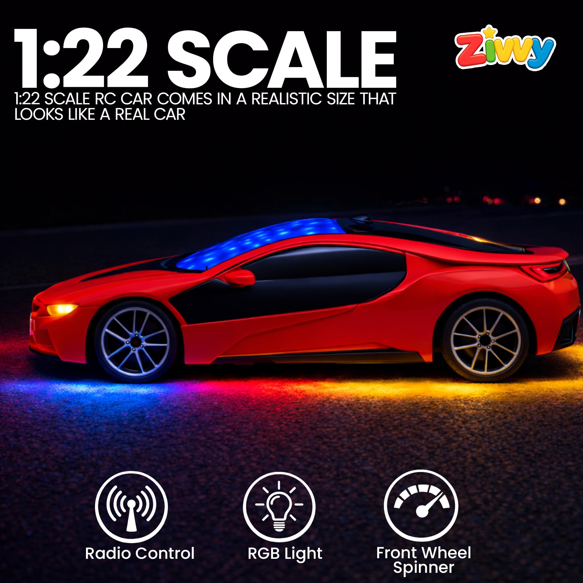 Remote Control Car Toy, RC Racing Vehicle for Children, High Speed, 3D LED Light Car, Kids Battery Car, RC for Boys & Girls Age 3+, Toys for Kids, Birthday Gift for Boys and Girls, Random Color image 3