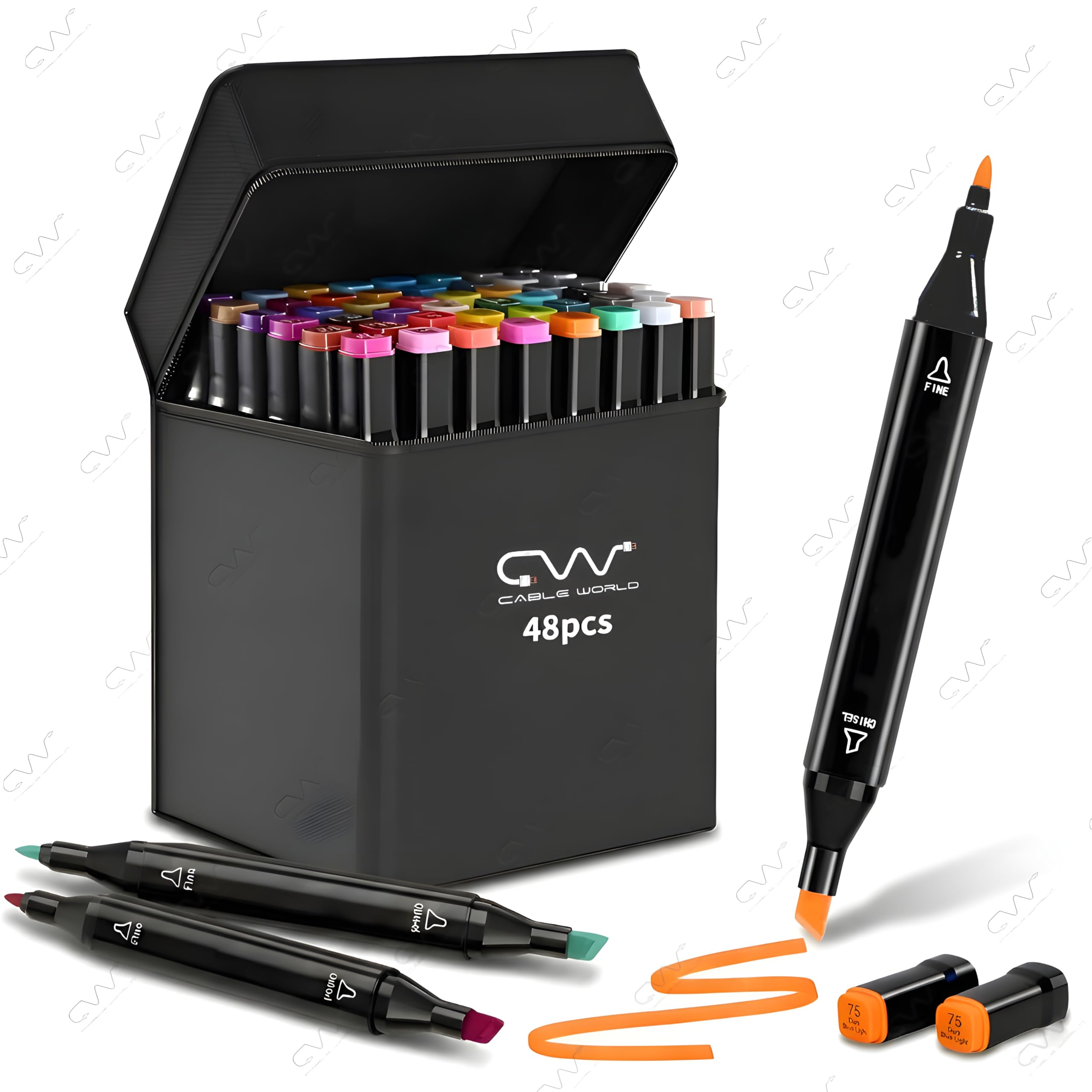 Cable World Dual Tips 48 Colors Markers Set, Art Markers for Adult Coloring Books, Artist Drawing Sketch Markers Set with Fine & Brush Tip (48 Pcs)