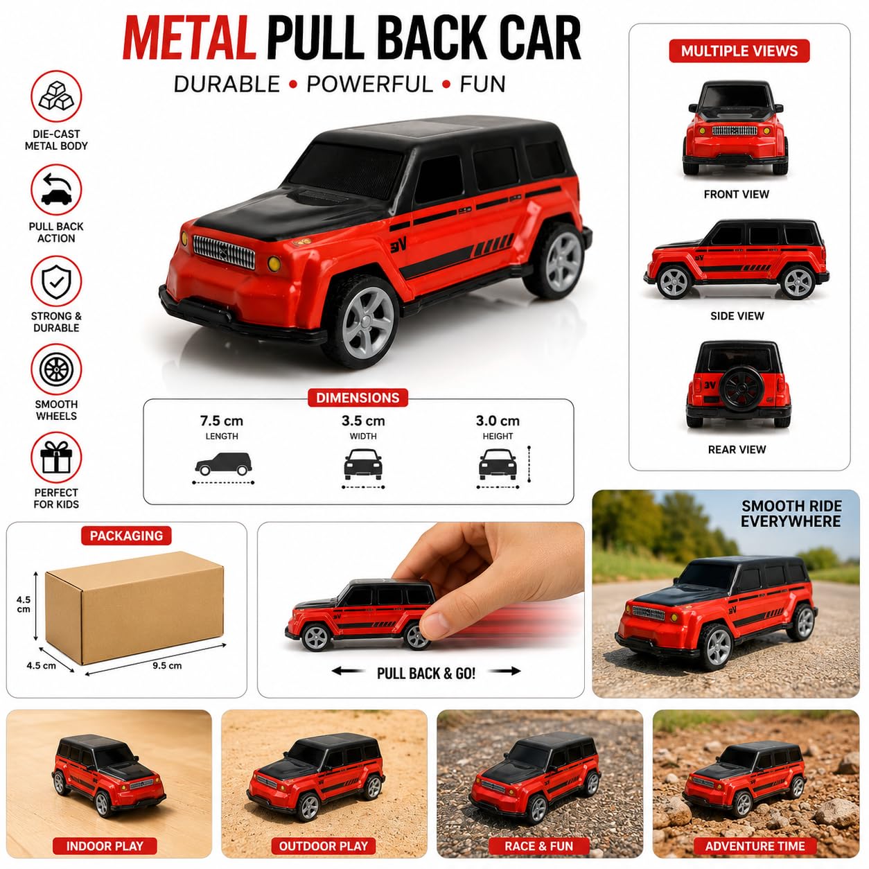 Khasala Brothers® Mini Racing Metal Pull Back Car Set for Kids, 6Pcs High-Speed Friction Powered Vehicles Colorful Toy Cars for Kids (6 G-Wag car) image 2